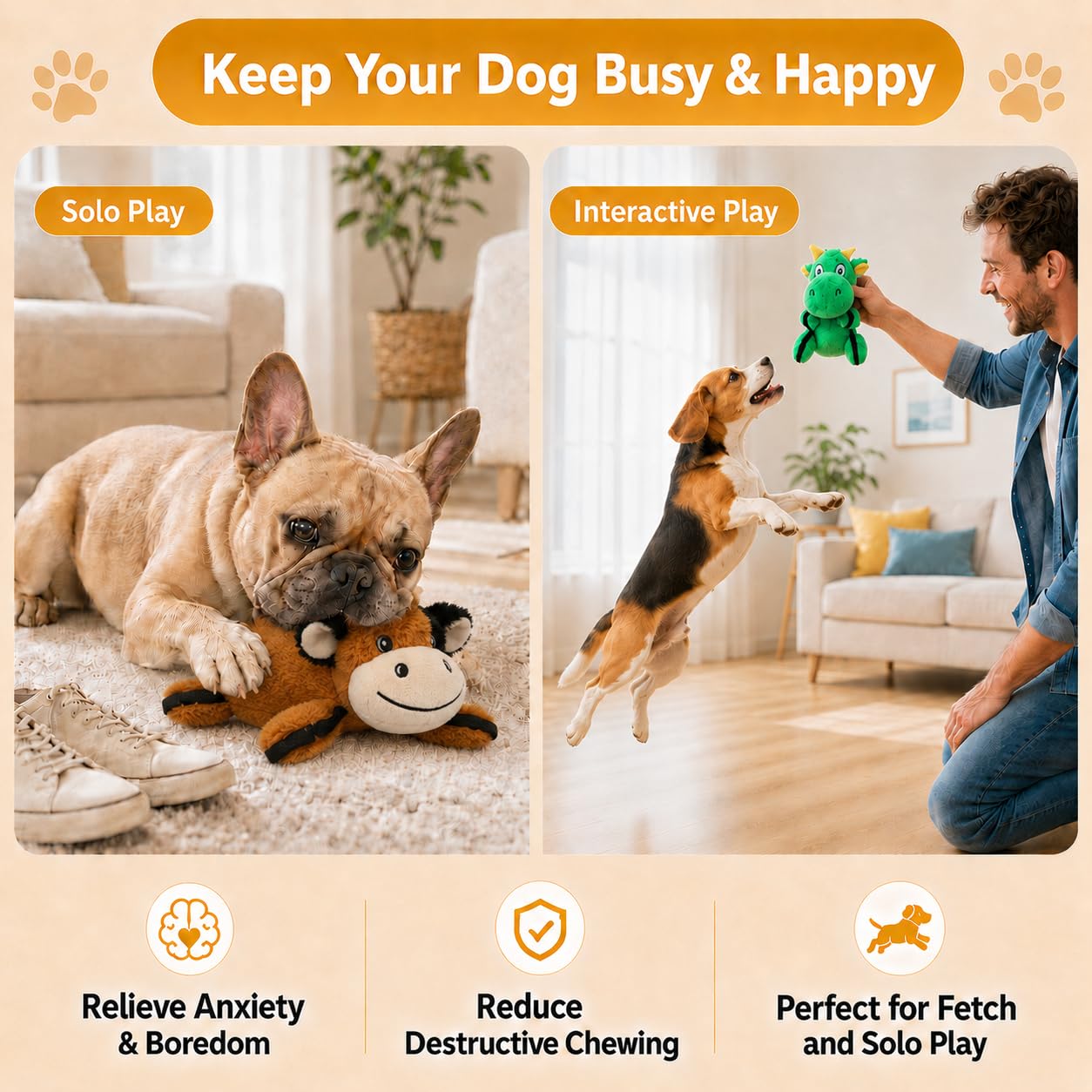 Drmstow Lot de 3 jouets couineurs en peluche pour chiens de petite, moyenne et grande taille