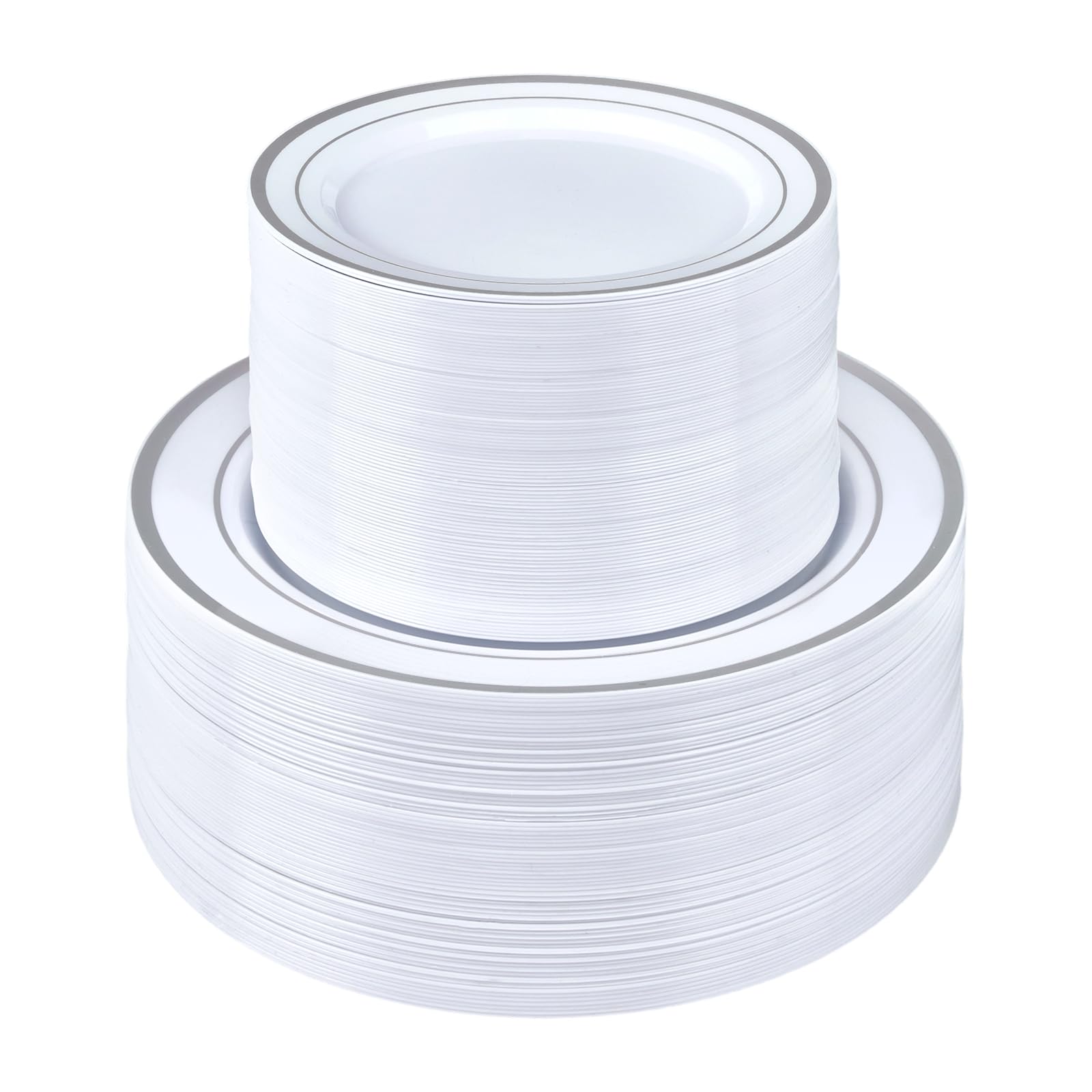 BESTSTAR 200PCS Silver Plastic Plates Set, 100 10.25 inch Dinner Plates and 100 7.5 inch Dessert Plates, Premium Disposable Plates for Party, Wedding