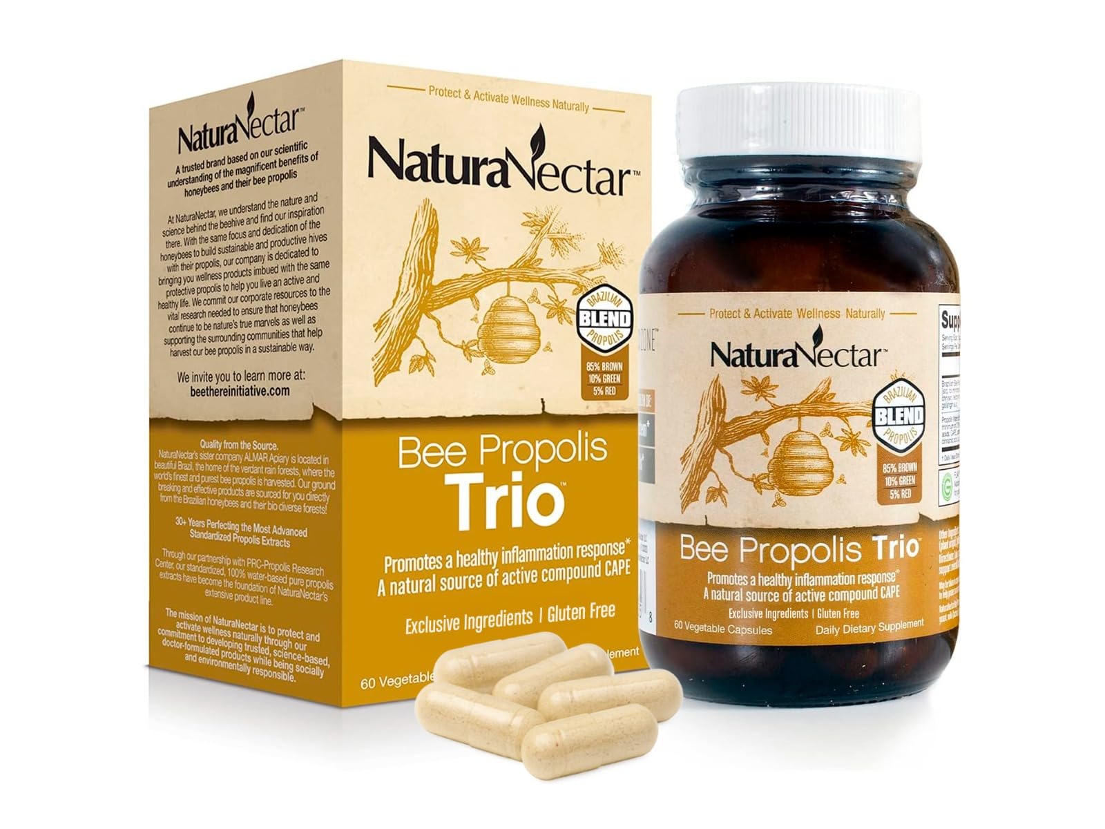 NaturaNectar, Bee Propolis Trio, 60 Vegetable Capsules