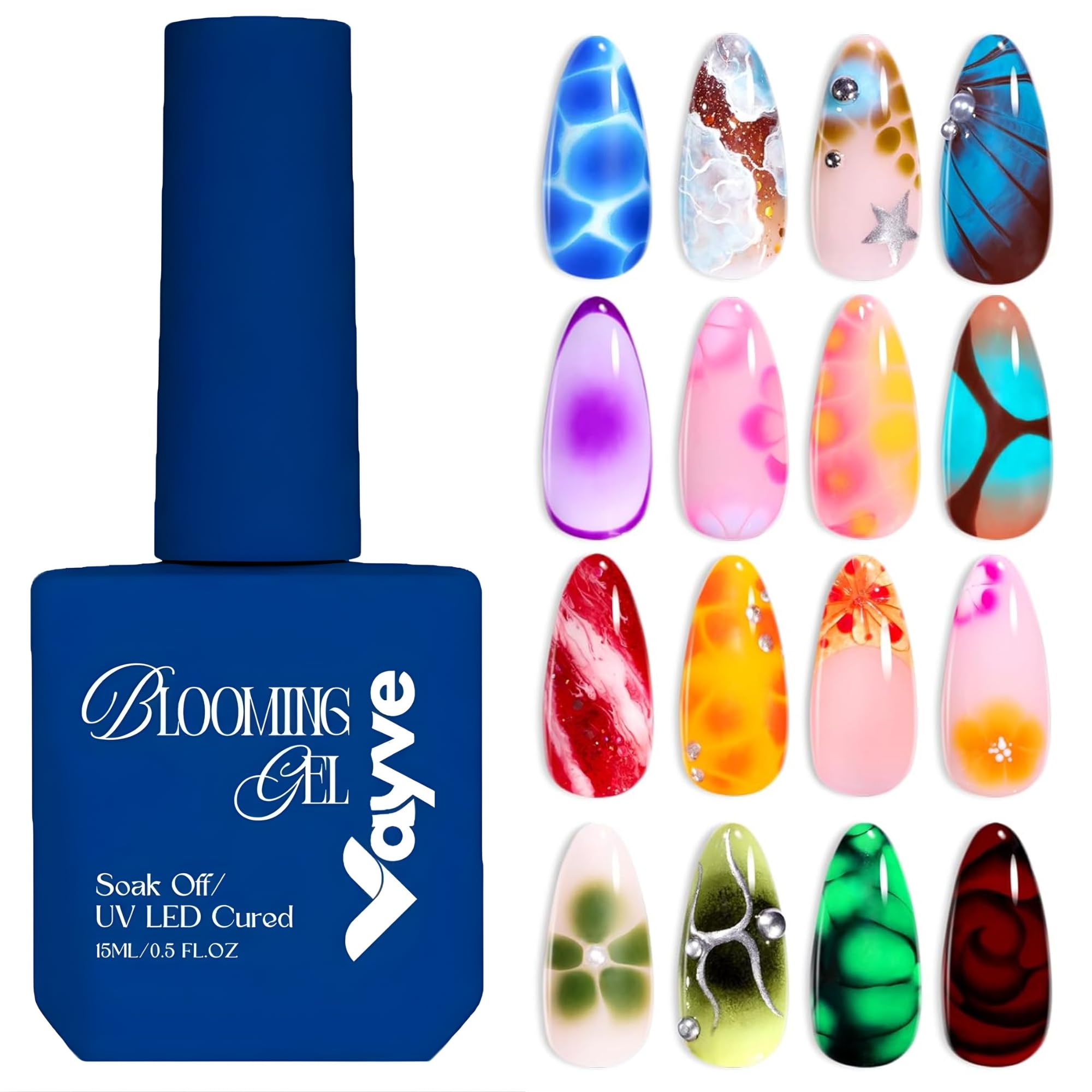 Blooming Gel Nail Polish for Nail Art, Marble & Flower Effect, UV LED Cured, Soak Off, Clear, 15ml-image-18