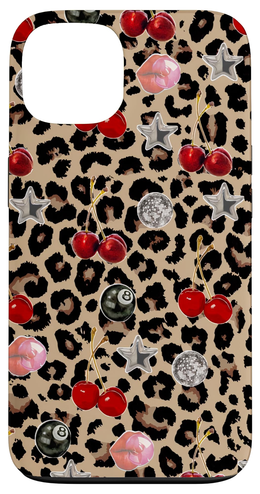 Cherry Star Ball 8 & Disco Ball On Cheetah Leopard Print Case for iPhone 13