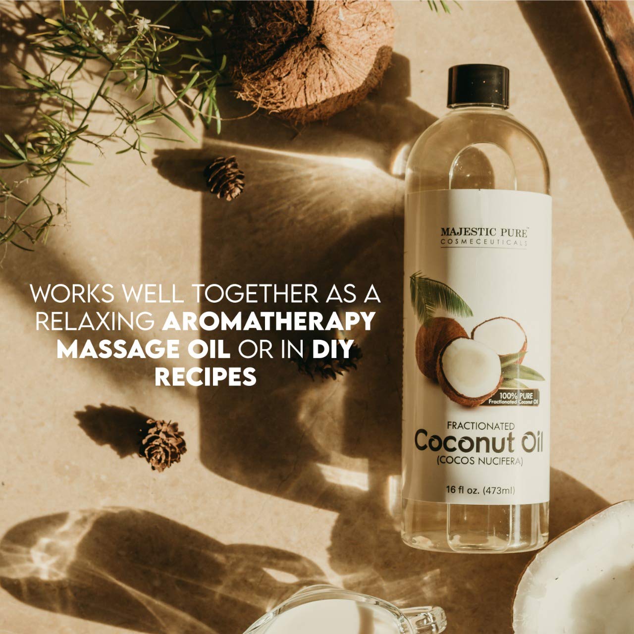 Majestic Pure Fractionated Coconut Oil - Relaxing Massage Oil, Liquid Carrier Oil for Diluting Essential Oils - Skin, Lip, Body & Hair Oil Moisturizer & Softener - 16 fl oz - Set of 2 : Health & Household
