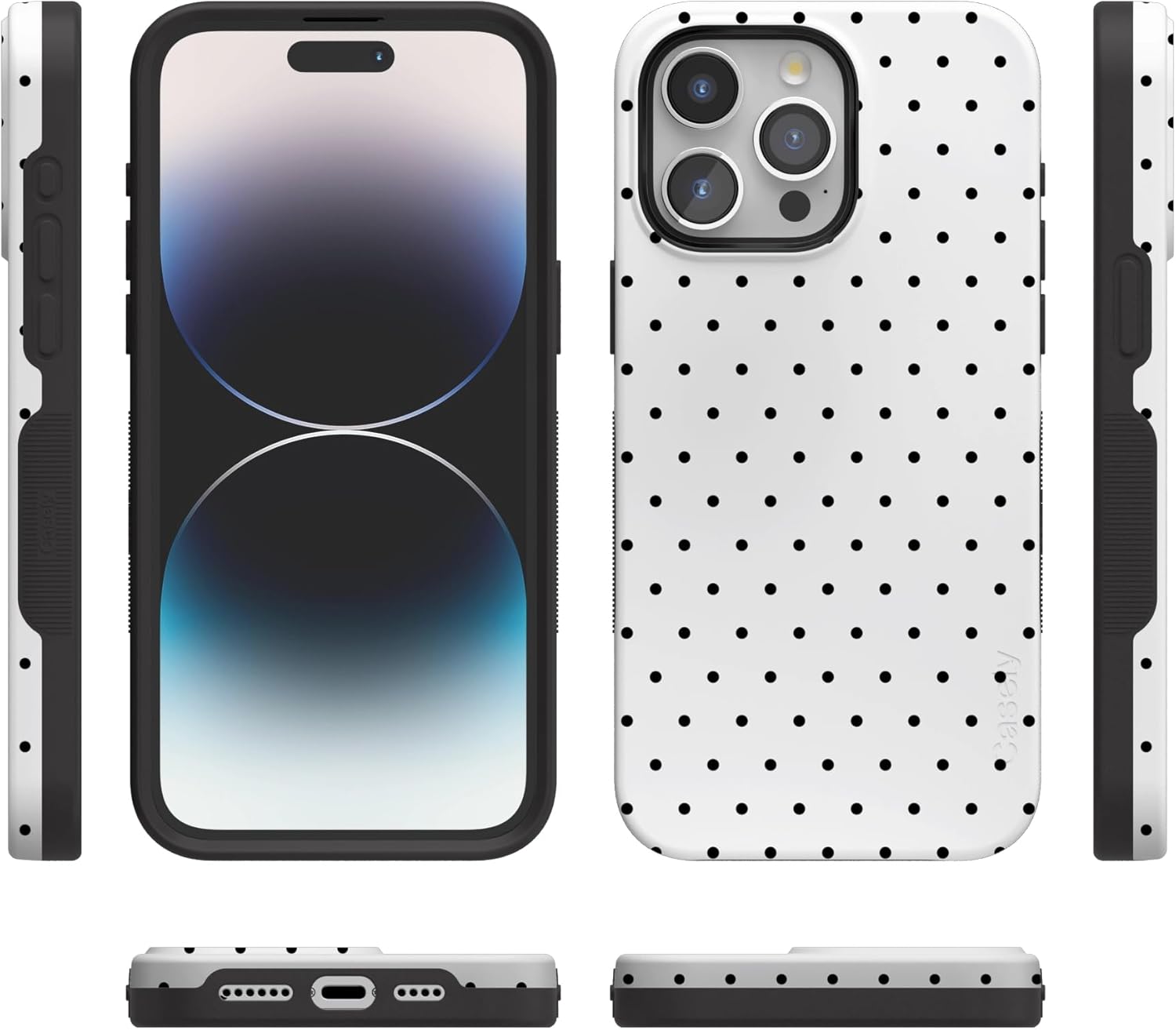 Casely iPhone 15 Pro Case | On the Dot | White Polka Dot | Bold Protective Design | Compatible with MagSafe