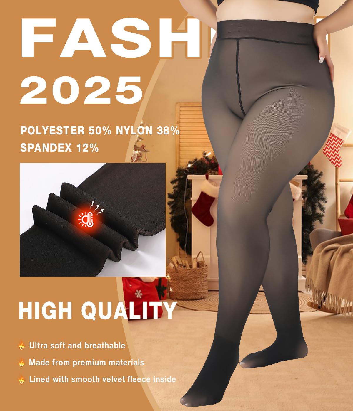 MERYLURE Collants doublés en polaire pour femme, grande taille, faux translucide, couleur peau, leggings d'hiver chauds, collants thermiques épais