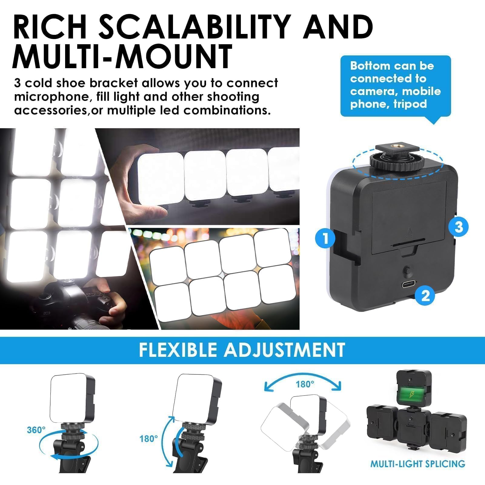 100 LED Professionale Luce Video, 3000-5500K 3 Modalità di Luce Video, Batterie Integrate da 1200Mah, CRI 90+, Luce Selfie con Clips per Telefono per Video Conferenza per iPhone, iPad, Laptop