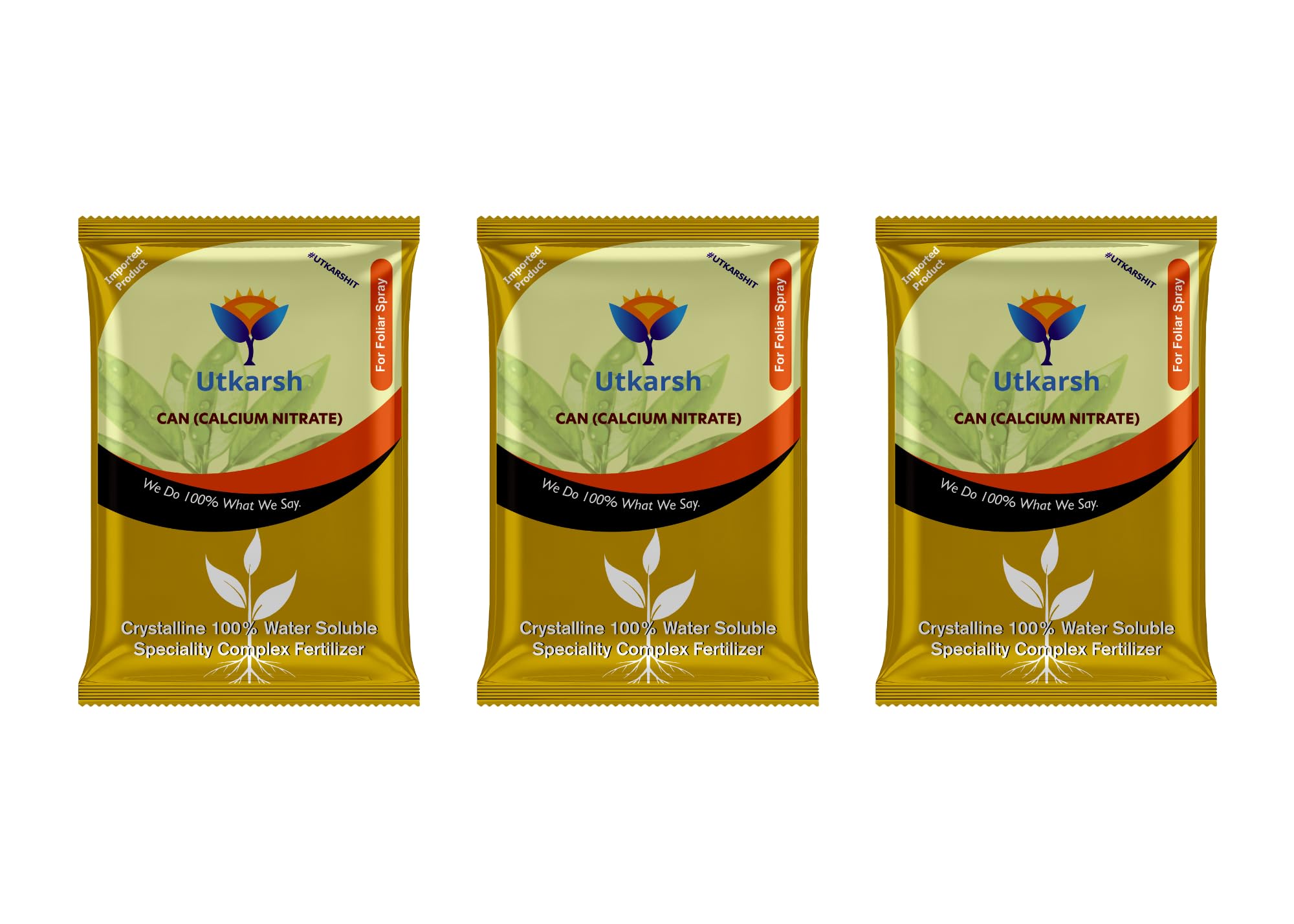 Utkarsh Calcium Nitrate Fertilizer for Plants Home Garden | 100% Water Soluble Foliar Spray Nutrition, Promotes & Boosts Healthy Flower and Fruit Growth (2.7 Kg; Pack of 3 of 900 gm)