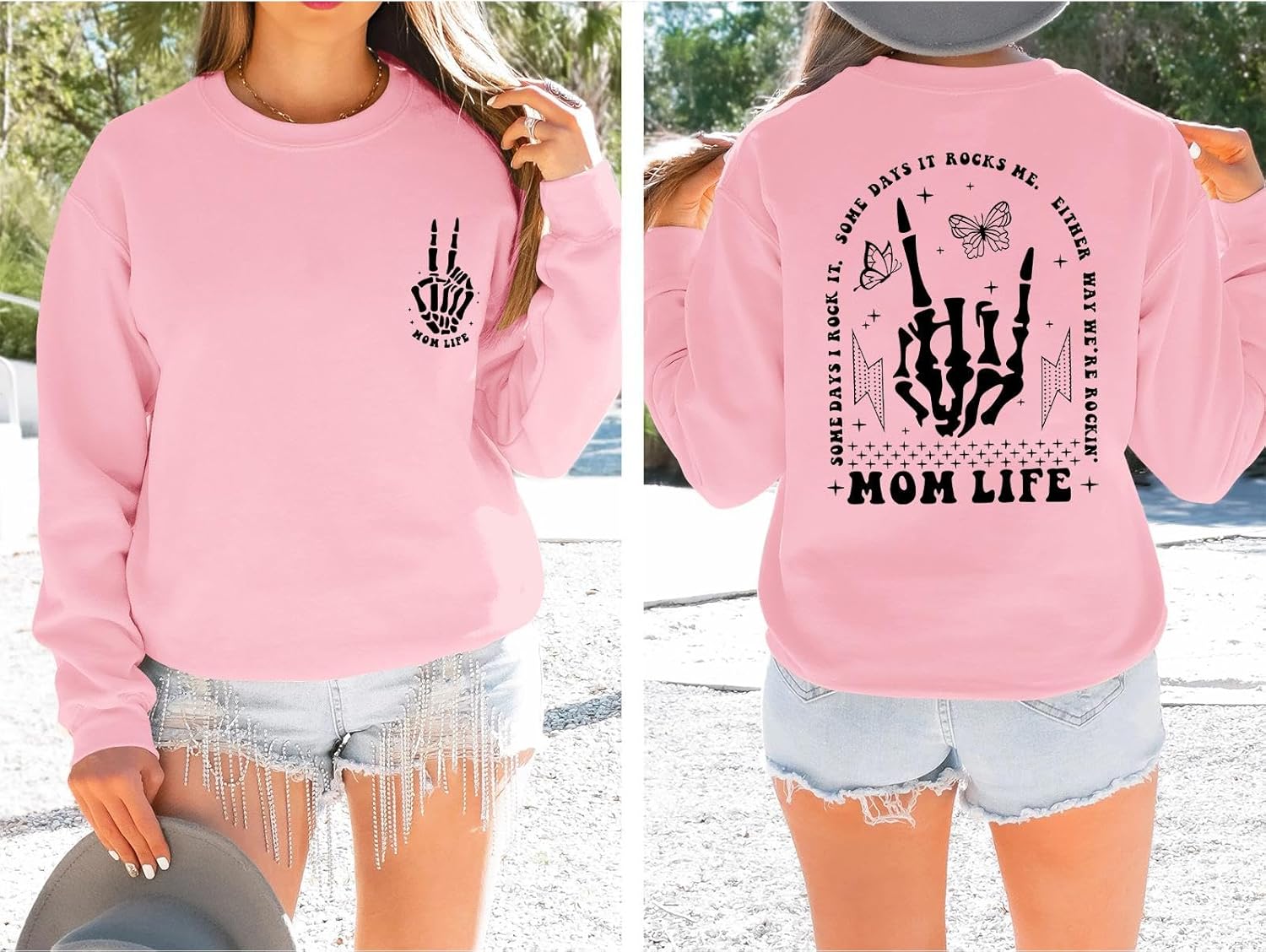 Mom Life Sweatshirt Mama Sweatshirts for Women Skeleton Halloween Long Sleeve Shirt Rock Crewneck Graphic Pullover - Image 4