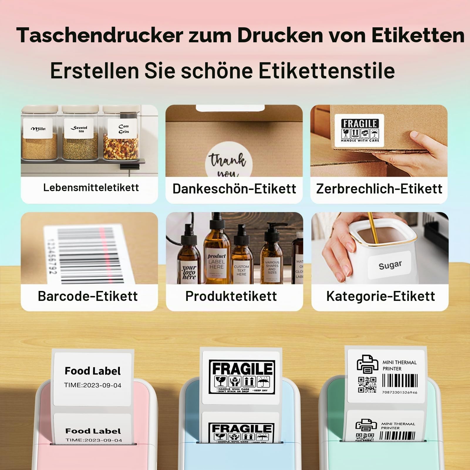 Bisofice S1 Mini Drucker für Smartphone mit 11 Rollen Druckerpapier, Sticker Drucker Aufkleber, Mini Thermodrucker Bluetooth Fotodrucker für Studiennotize, DIY,Journal,Etiketten, Blau