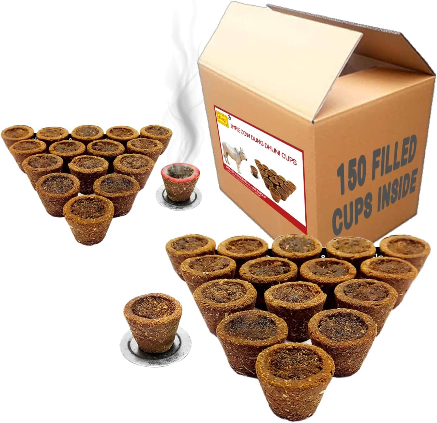 Byre 2 Fragrance in 1 Pack Pure Guggal Dhuna Dhuni Cups Made with Cow Dung, Other Panchgavya Contents & Mango Wood (Eco Pack) (150)