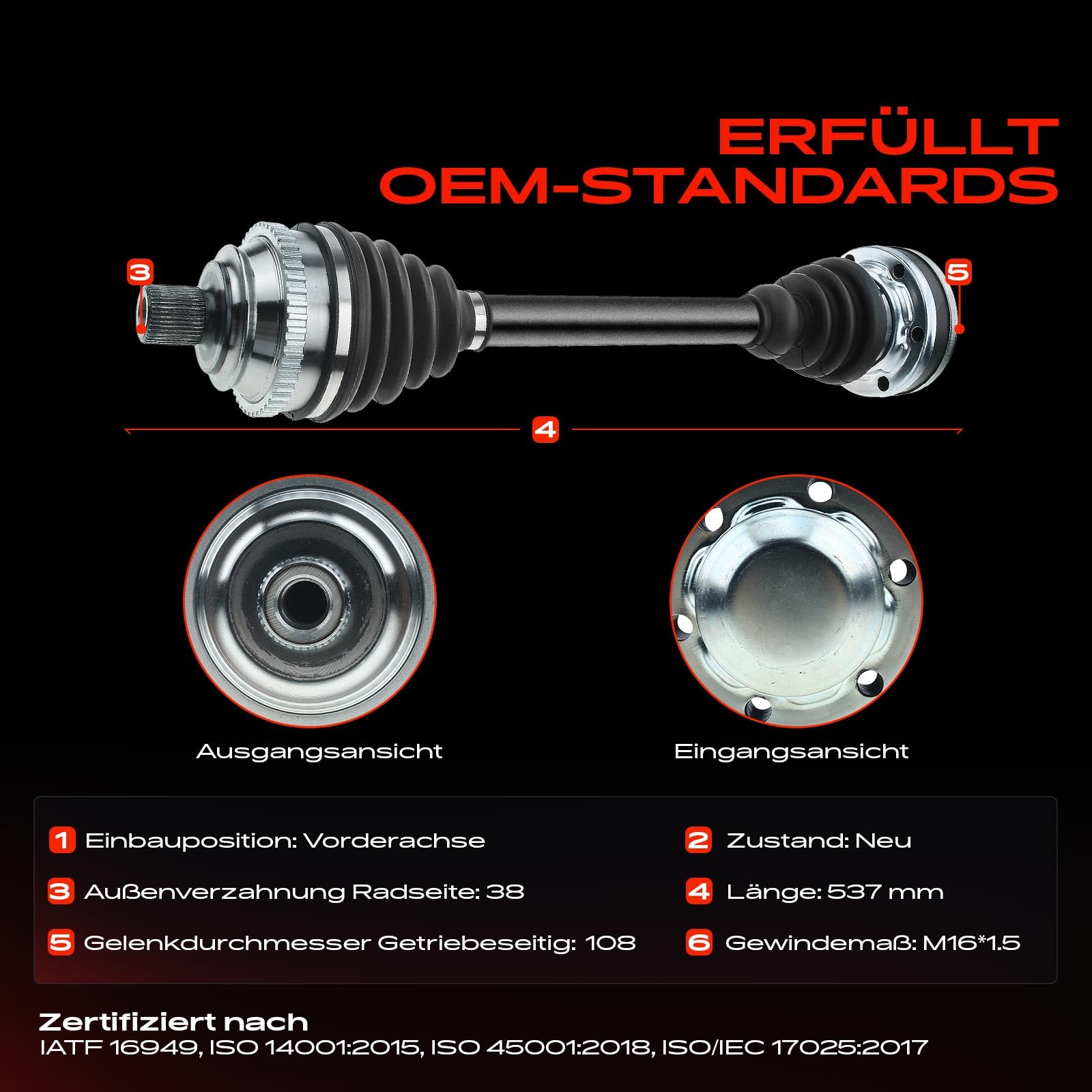 Frankberg 2x Eje motriz Eje de transmisión Caja de cambios manual con ABS Ring Eje delantero Compatible con Transporter IV Bus 70B 70C 70J 70K 7DB 7DC 7DJ 7DK 1.9L-2.8L Replace# 701407451AX