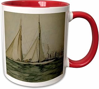 3dRose Columbia and Shamrock, Americas Cup by Edward Hopper 15oz Two-Tone Red Mug