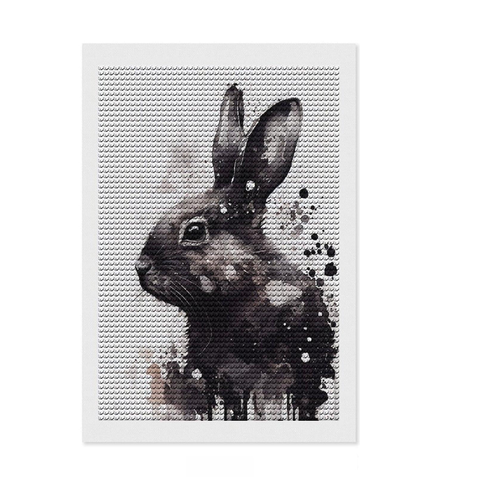 Junmoney Rabbit Black and White Crystal Diamond Art Kit 8"x12", Arts and Crafts, Aesthetic Room Decor, Boho Decor, Festive Home Decor