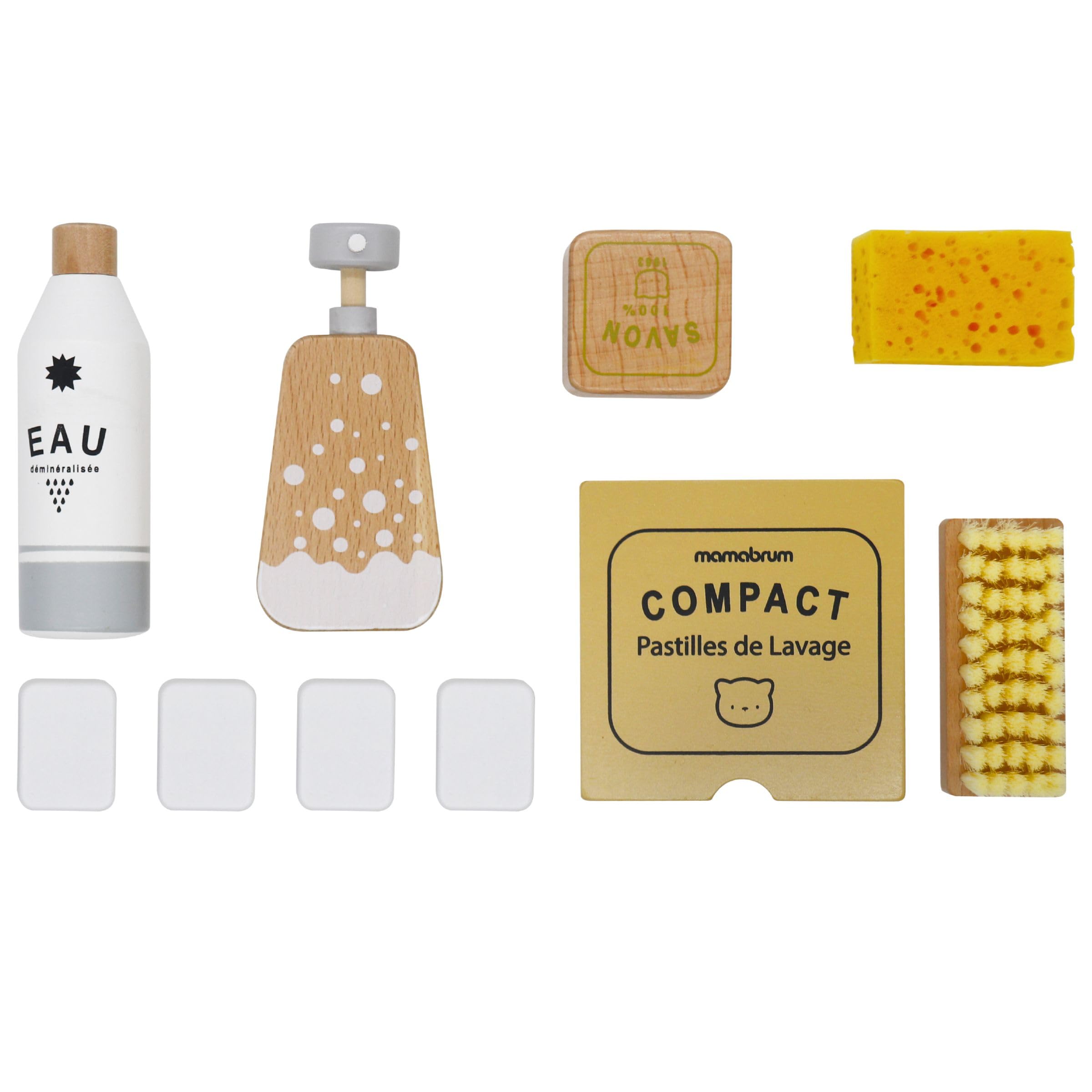 Mamabrum Set Pulizia Bambini Giocattolo in Legno - 10 Pezzi con Scopa, Spazzola e Accessori - Kit Giochi di Ruolo Educativi per Bambini 3+ Anni con Scatola Contenitore