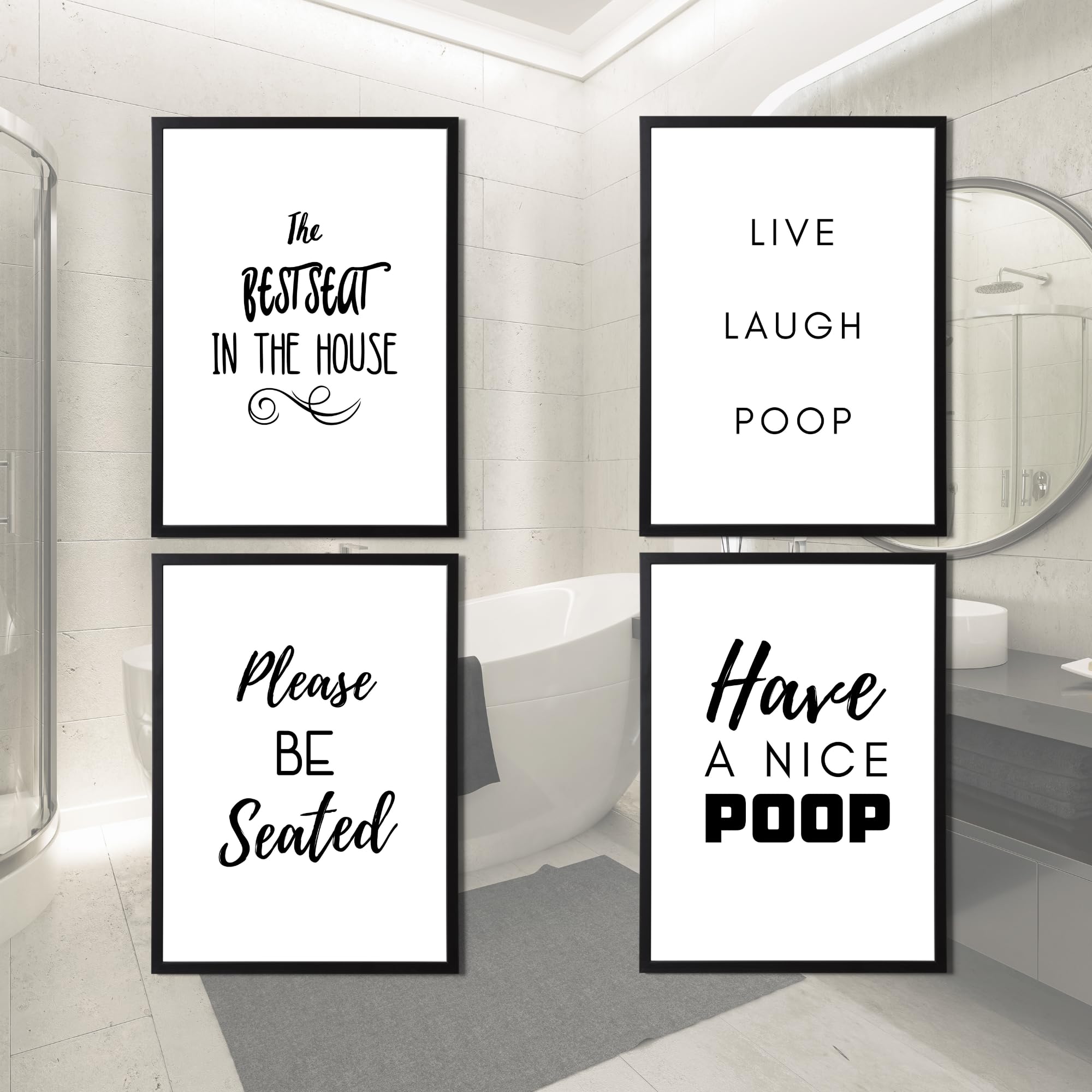 State Media Vision – Set Di 4 Stampe Divertenti Per Bagno Con Citazioni – A4 O A3, Con O Senza Cornice – Carta Premium 230g/m²