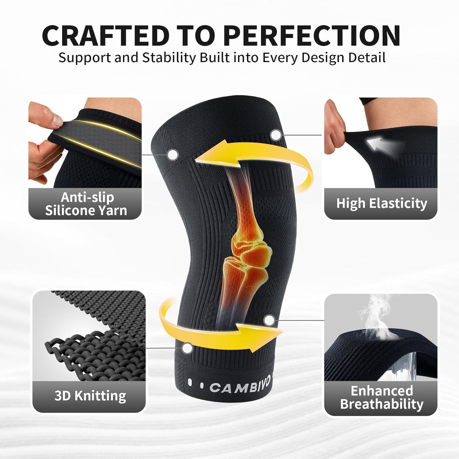 CAMBIVO Knee Brace for Women and Men (2 Pack), Ultra-Thin Lightweight Knee Compression Sleeve (Black, Medium) - Image 7