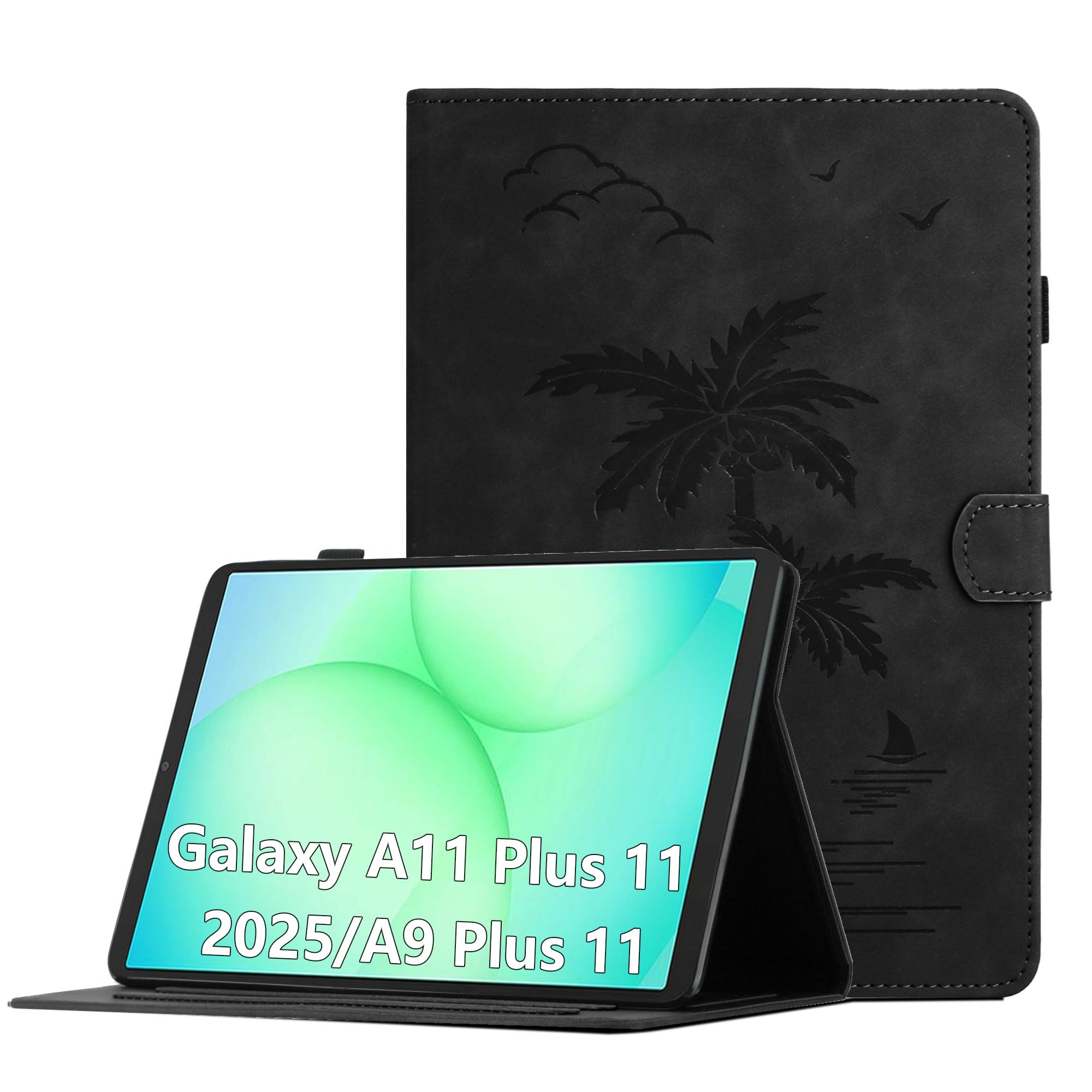 Oduio Hülle für Samsung Galaxy Tab A11+ A11 Plus 2025 11 Zoll/Galaxy A9+ A9 Plus 11" 2023 (SM-X236B/SM-X230/SM-X210) PU Leder Multi-Winkel Folio Schutzhülle mit Kartenschlitz,Stand Funktion,Schwarz