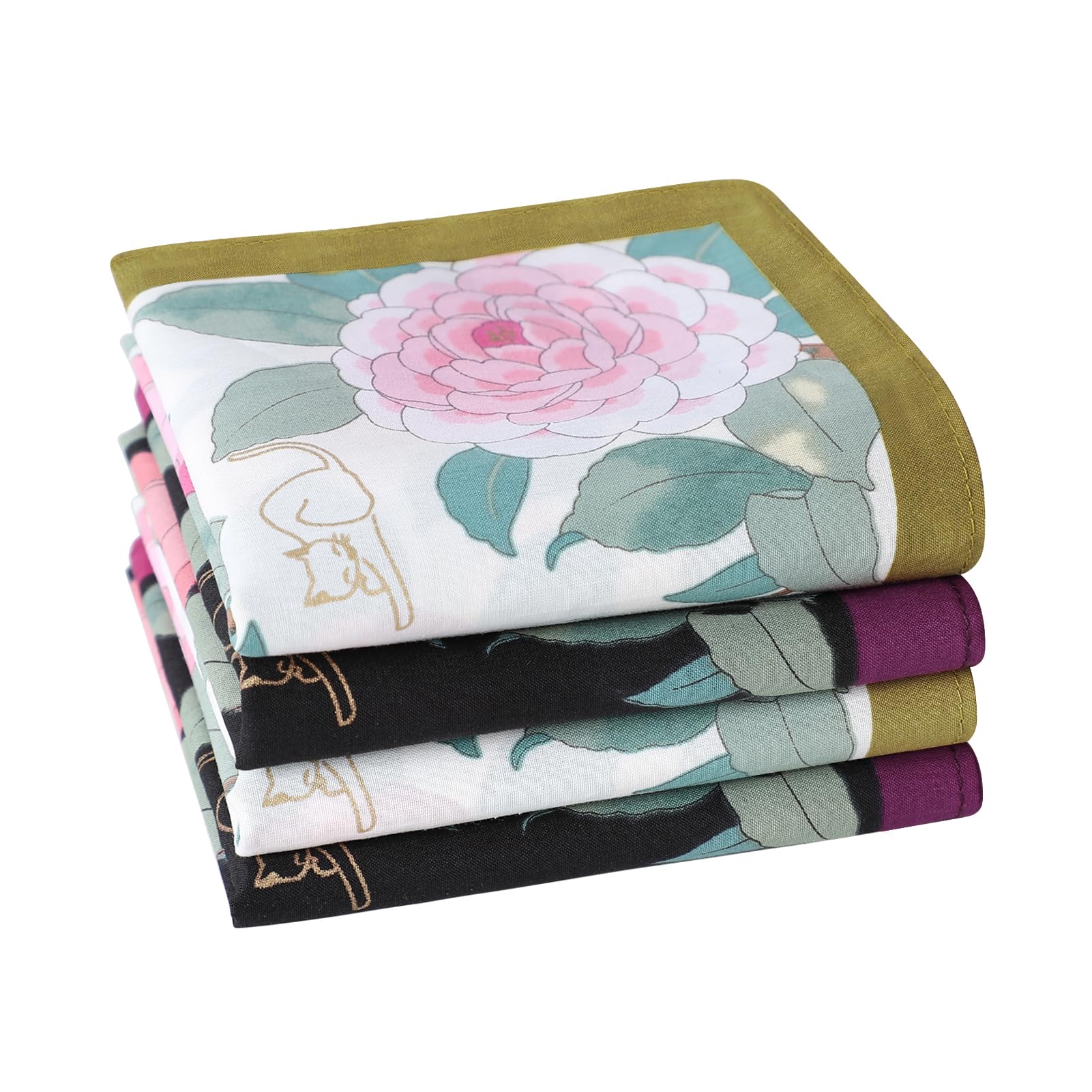 HOULIFE Women Floral Handkerchiefs 100% 60S Combed Cotton Ladies Flower Printing Hankies for Wedding Party 4/8 PCS 17.7×17.7"