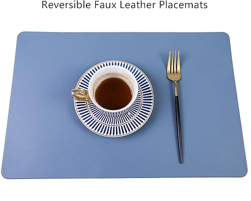 Miniatura 3 de XINYUN Juego de 6 manteles individuales reversibles de piel sintética ecológica, impermeables, para interiores, resistentes al calor,
