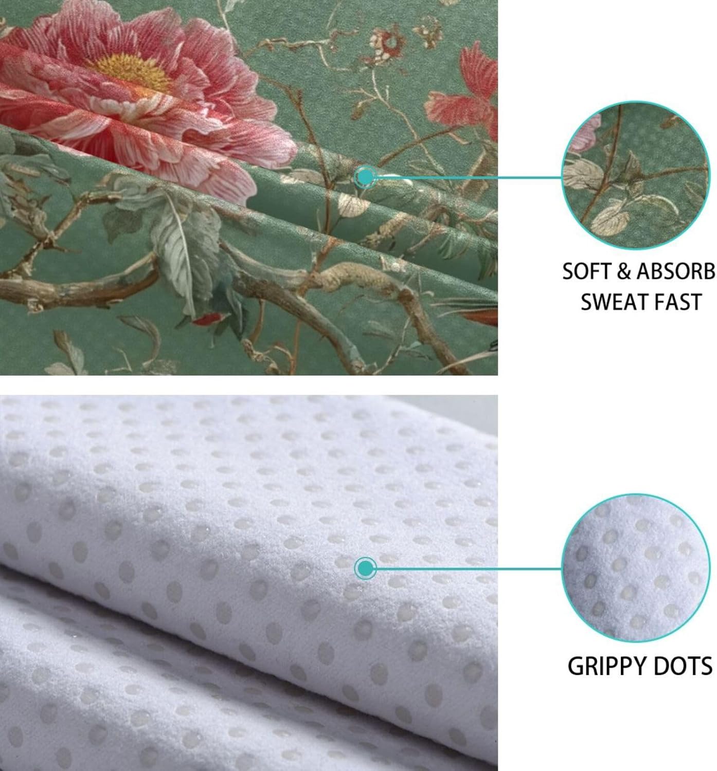 Vintage Bird Rose Yoga Mat Towel with Silicone Grip Dot – 73"x27" Non-Slip Sweat Absorbent Microfiber Yoga Towel for Home Gym Studio