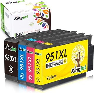 Kingjet Compatible for HP 950XL 951XL Combo Replacement for HP 950 951 950XL 951XL Work with Officejet Pro 8600 8610 8620 8100 276DW 251DW Printers, 4 Pack (Black/Cyan/Magenta/Yellow)