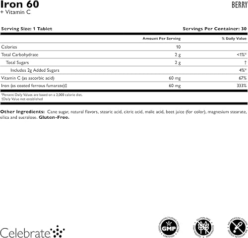 Vista 14 de Suplemento de hierro para celebrar vitaminas con 60 mg de hierro y vitamina C – Masticables de cítricos para pacientes bariátricos, bypass gástrico