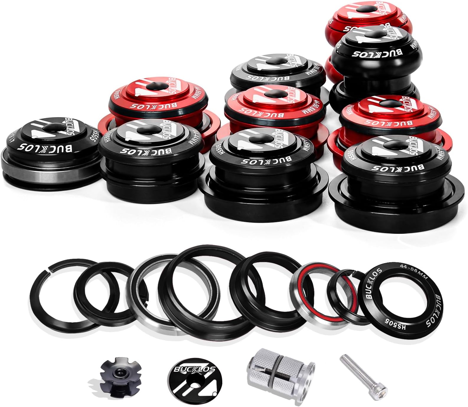 BUCKLOS 1-1/8 Bike Headset MTB Threadless 34 44 44-50.6 44-55 44-56 41.8-52mm, Straight Tapered Tube Mountain Bikes Road Bicycle Double Sealed Bearings Headsets, for Frame Fork Expander Plug Star Nut
