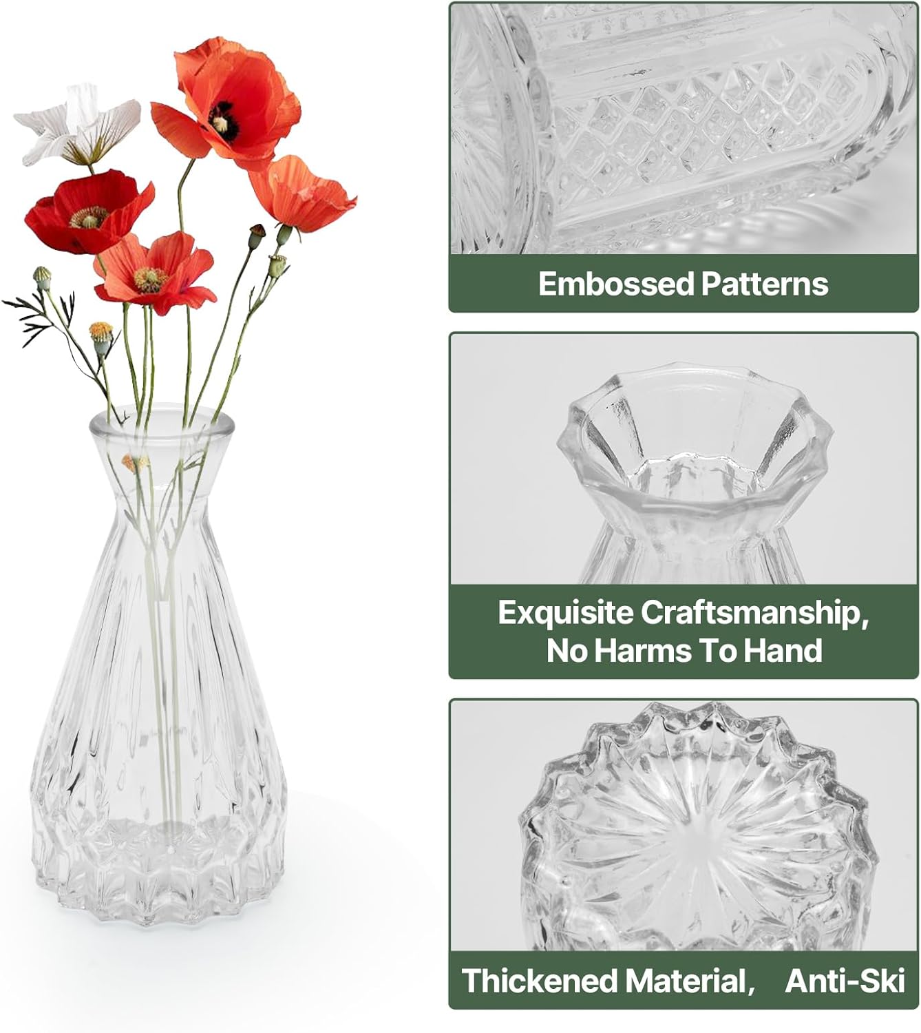 32 PCS Clear Glass Bud Vases Set,Small Flower Arrangement Vase,Vintage Crystal Glass Design,Wedding,Party Decoration,Home Flower Arrangement (32)