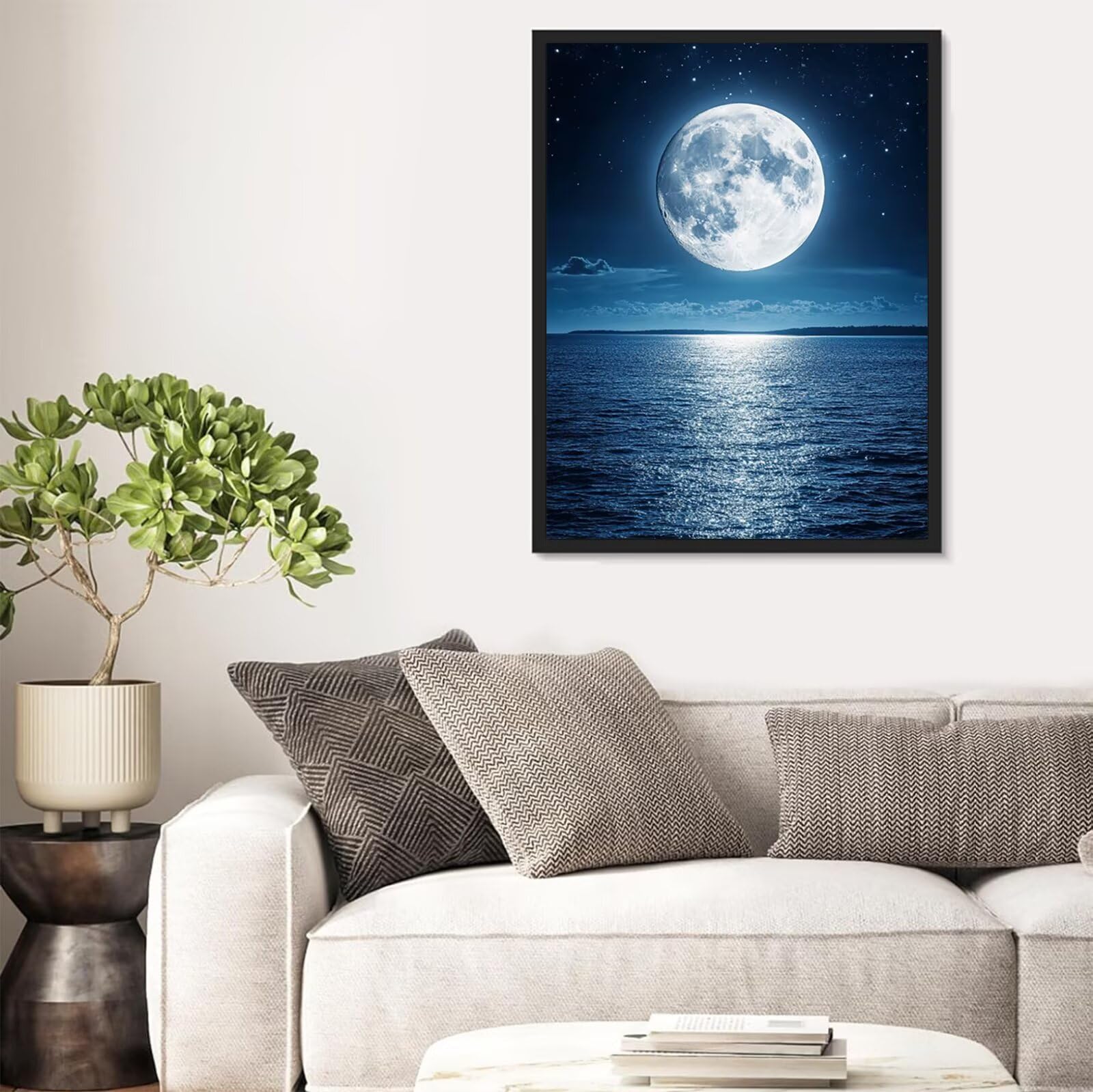 Malen nach Zahlen Erwachsene Mond, Ozean Malen Nach Zahlen Kinder ab 7, DIY Handgemalt Knitterfreie Keinwand Ölgemälde Set mit 3 Pinseln und Acrylfarbe, Home Decoration, 70x100cm Ohne Rahmen, Model934
