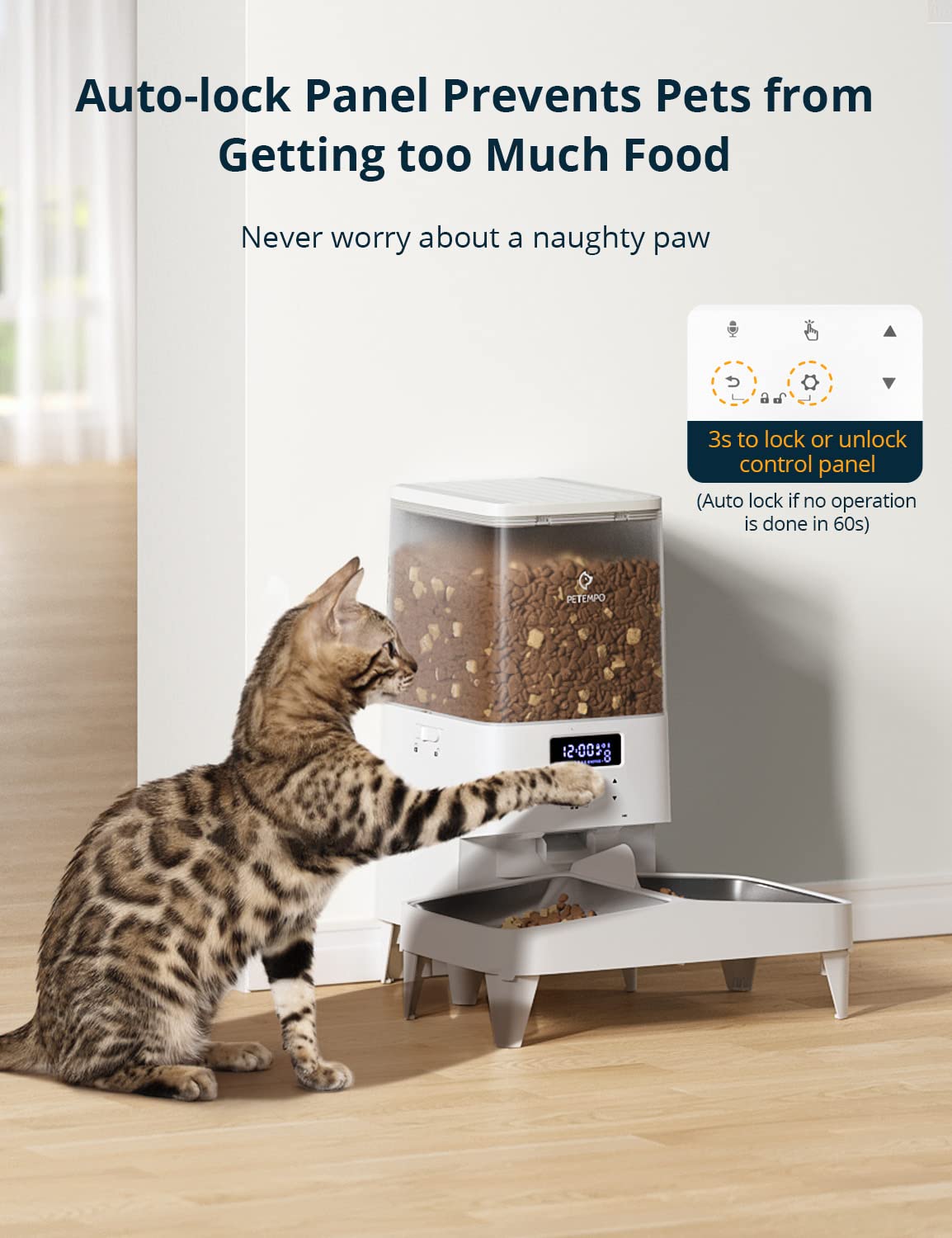 View of Automatic Cat Feeders, PETEMPO 5L Dog Feeder, Anti-Stuck Design & 10s ...