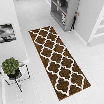 ENYRA Abstract Design Microfiber Anti-Slip Serene Runner (Size - 54x130 cm) Multipurpose Runner for Bedside/Bedroom/Home/Kitchen/Living Area/Office Entrance, Pack of 1 Piece (Coffee)