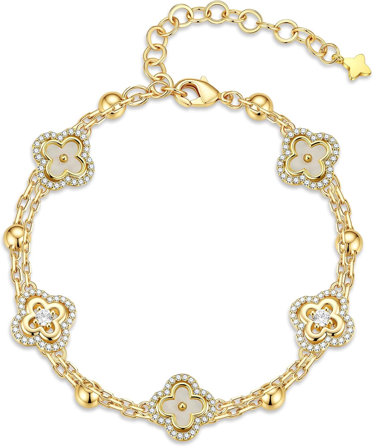 Turandoss Clover Bracelets for Women - Dainty 14K Gold Plated CZ Bracelets Colorful Four Leaf Clover Bracelet Lucky Bracelet Lucky Jewelry Gifts for Women