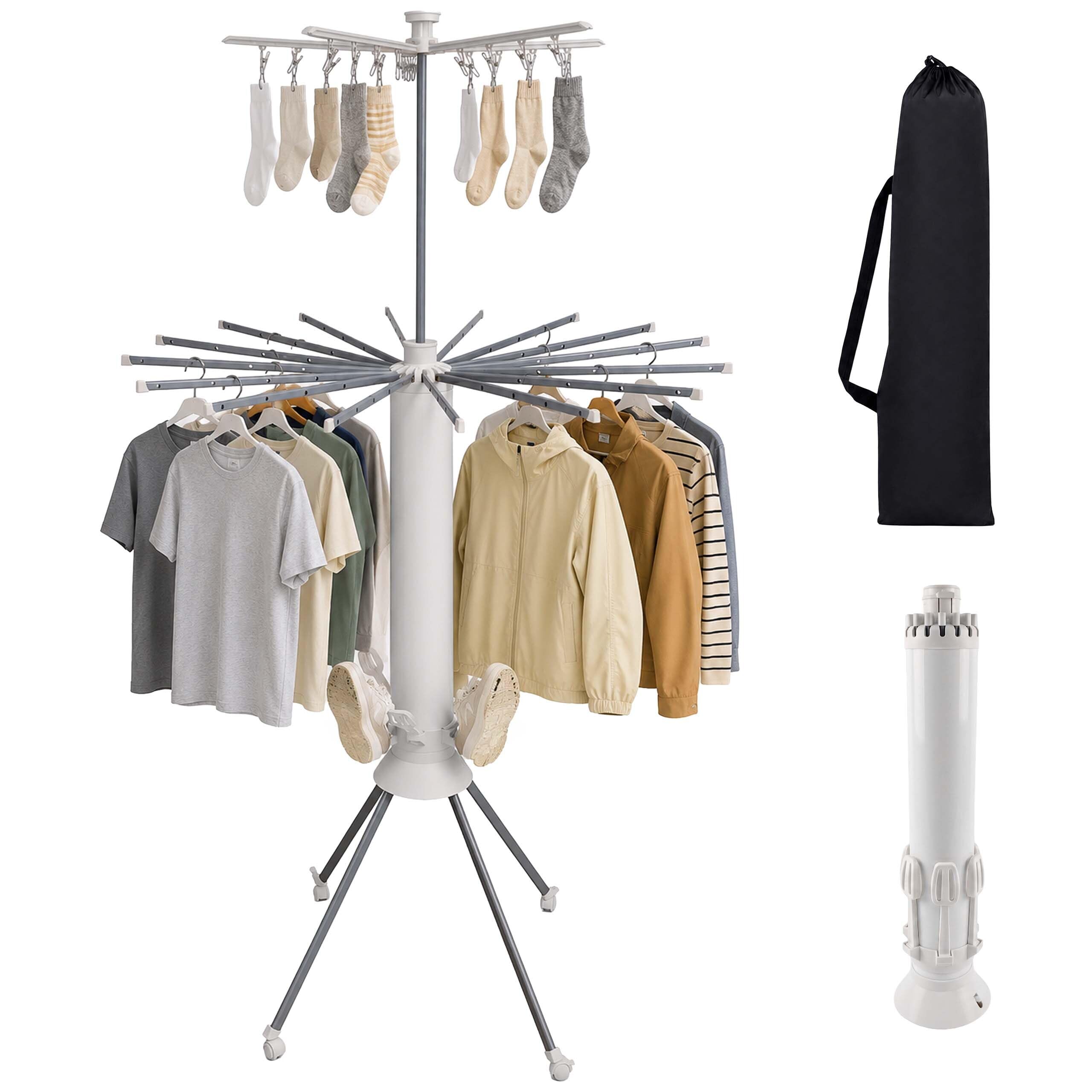 Relaxdays Stendibiancheria pieghevole con borsa, bianco/grigio | H x D: 180 x 112 cm, ombrello, acciaio inox e plastica