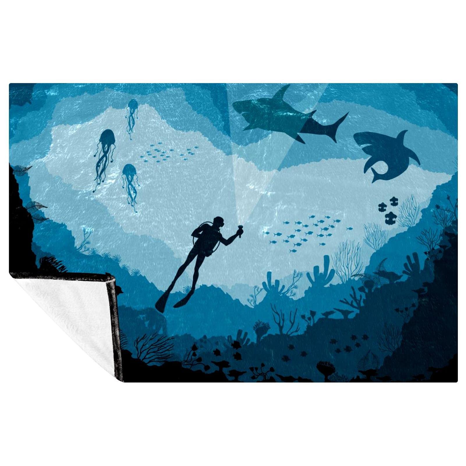 Couverture douce requin bleu : finis le froid et le sable au pique-nique