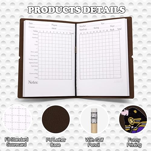 Miniatura 5 de Libro de puntuación de golf de cuero, libro de yardas de golf para estadísticas de práctica y registro redondo, libro de tarjetas de puntuación de
