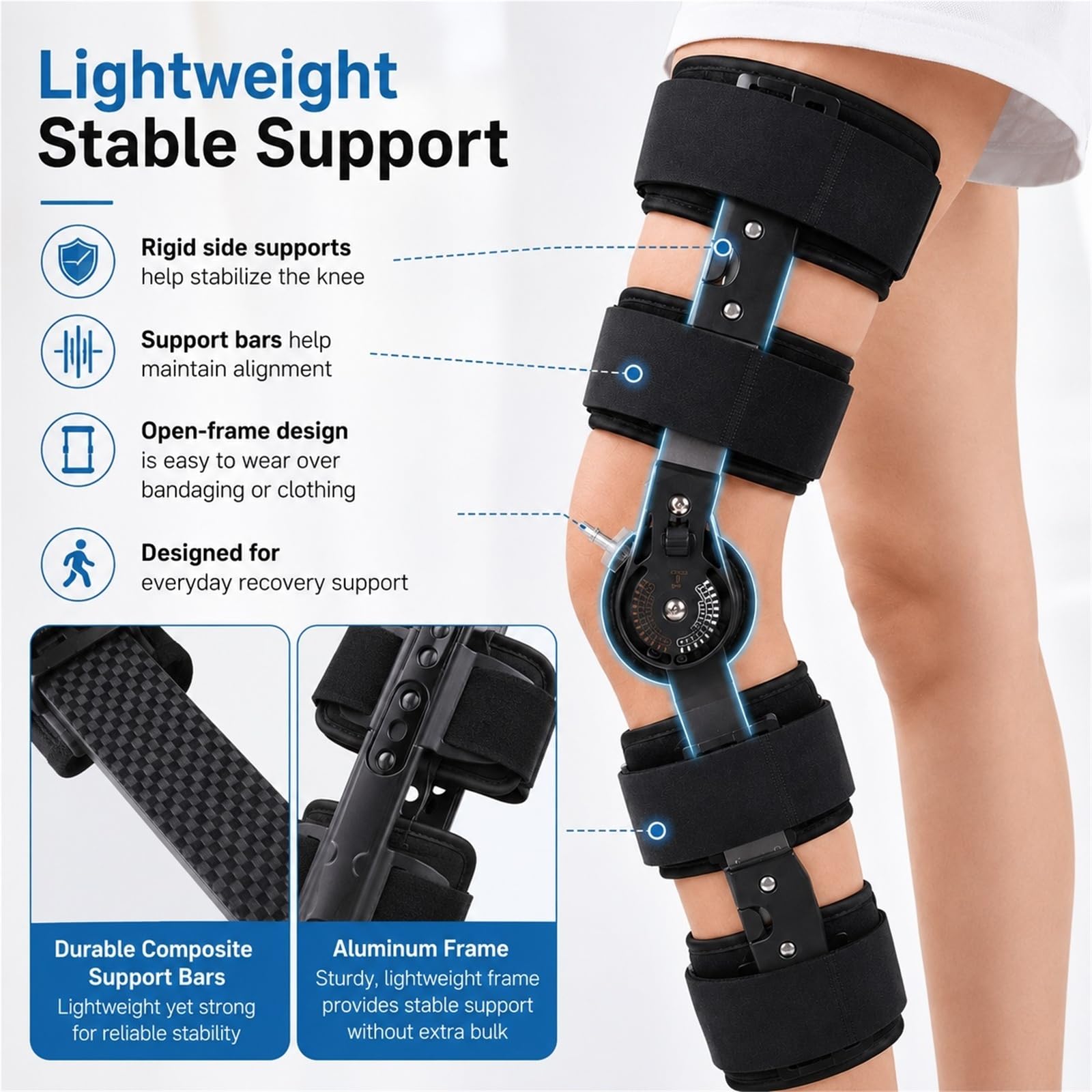 Ginocchiera Ortopedica ROM con Cerniera Regolabile per Recupero Legamenti ACL MCL PCL Post-Operatorio Tutore Ginocchio Stabilizzatore per Uomini e Donne