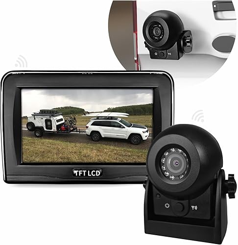 MHCABSR Cámara de respaldo inalámbrica magnética con monitor de 4.3 pulgadas, sistema de cámara de respaldo con batería recargable para automóvil,