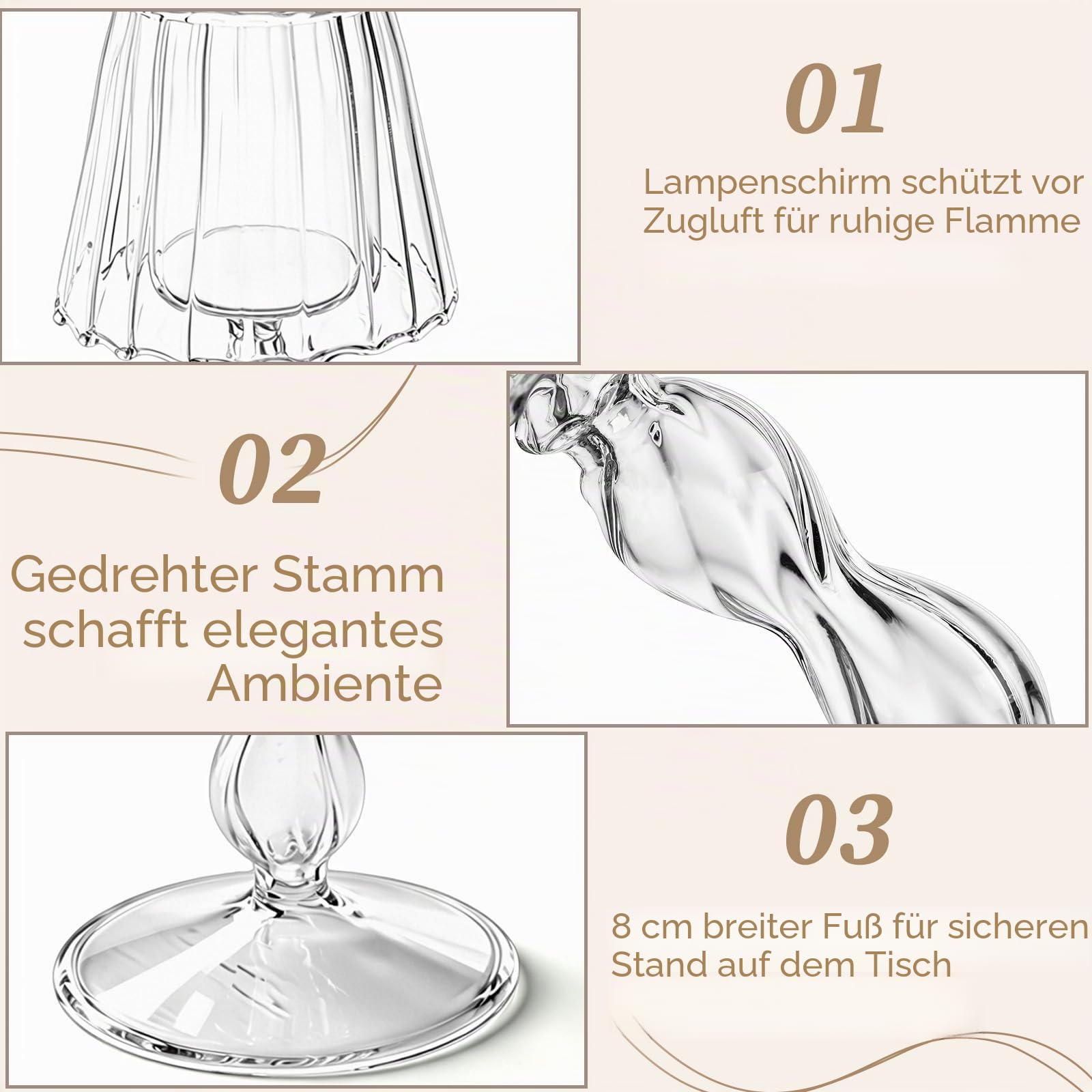 Sziqiqi Teelichthalter Glas Tisch Deko: Kerzenständer Windlicht 4er Set | Elegante Kerzenhalter, mit Lampenschirm, für Teelichter, für Hochzeit, Weihnachten, Fensterbank, Kamin, Wohnzimmer