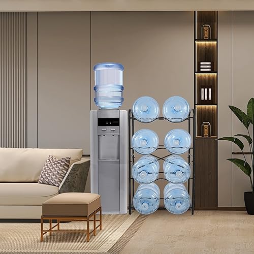 Miniatura 9 de Soporte para botellas de agua de 5 galones, estante para botellas de agua de 4 niveles para 8 botellas, estante de organización y almacenamiento