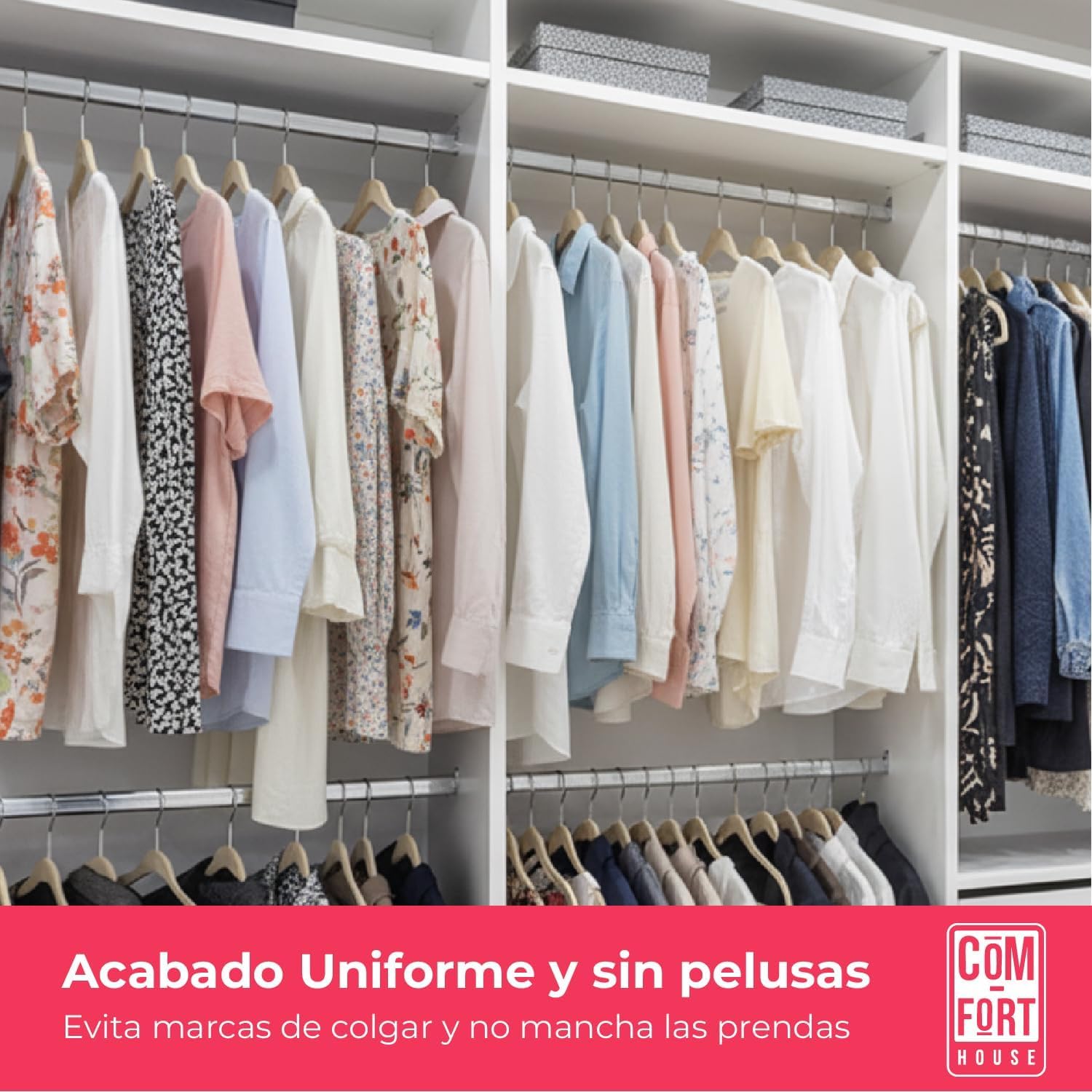 COM-FORT HOUSE Perchas de Terciopelo Antideslizantes Pack 100 – Beige – Ultrafinas Ahorra Espacio – Gancho Giratorio 360° – Perchas para Ropa, Trajes, Vestidos y Camisas