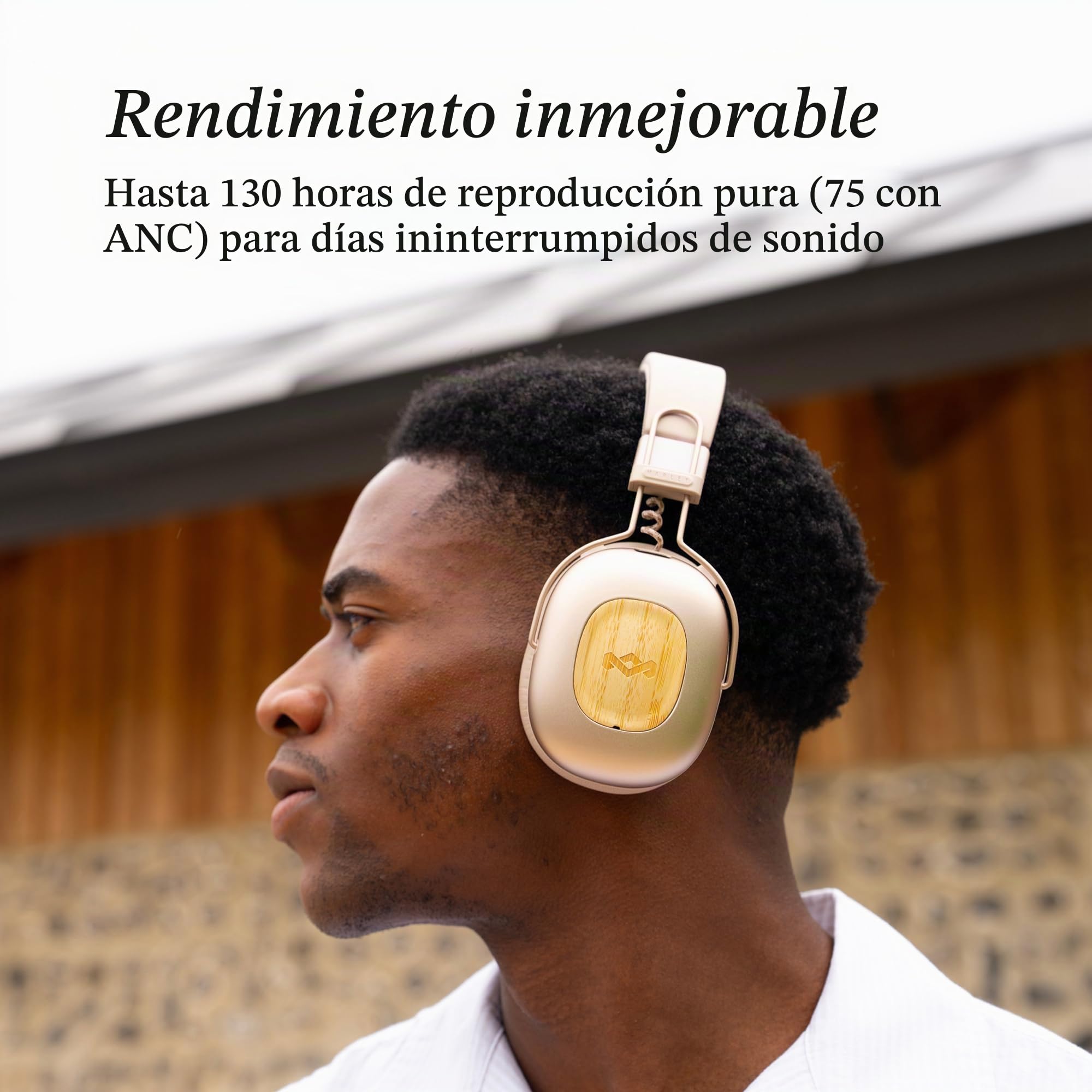 House of Marley Positive Vibration Rebel Cascos Inalámbricos ANC - Crema | Auriculares Supraaurales Bluetooth, Cancelación Ruido Adaptativa, 130 H Reproducción, IPX5, 40mm
