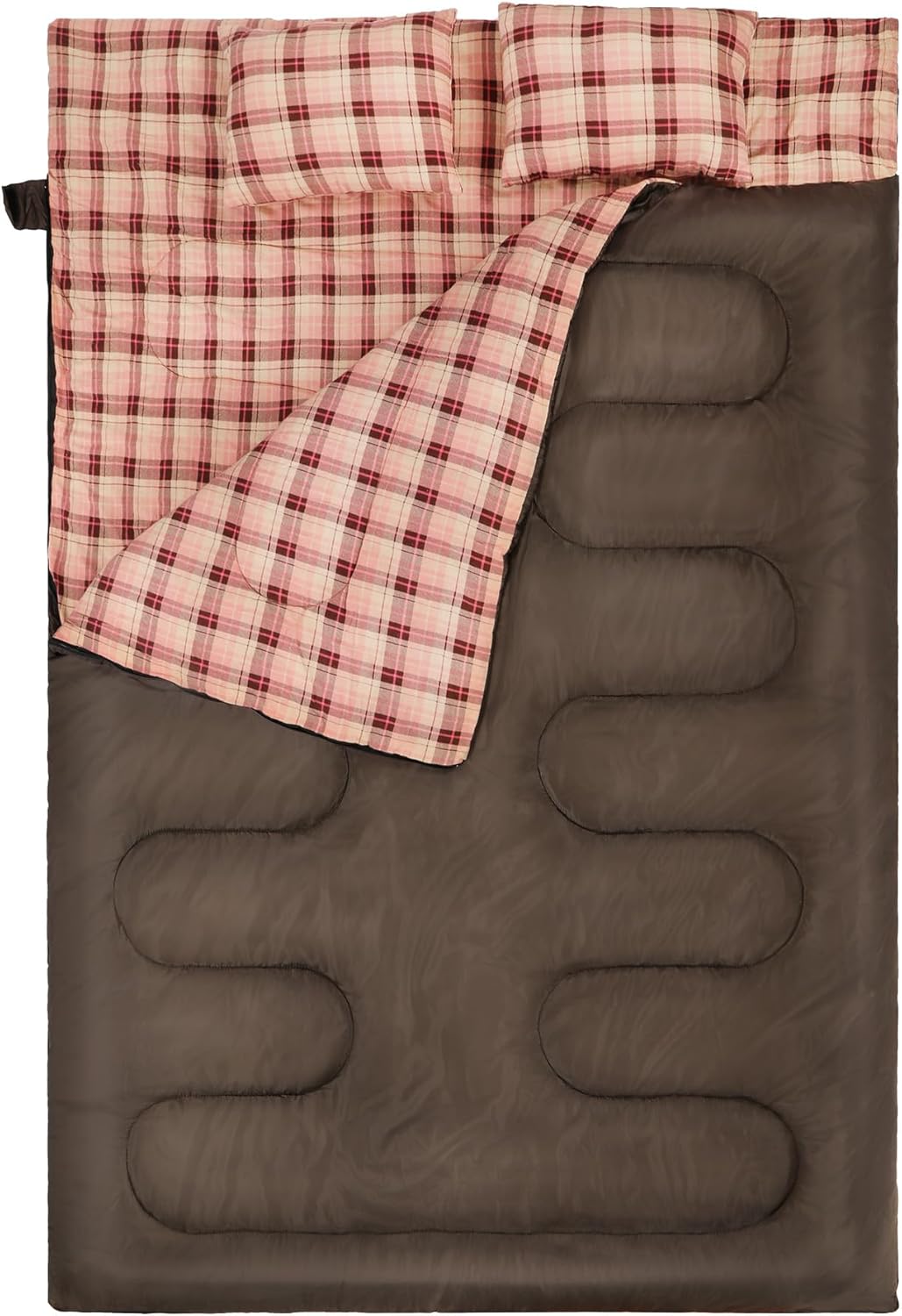 REDCAMP Cotton Double Sleeping Bag for Adults, 2 Person Cold Weather Queen Size Flannel Sleeping Bags for Camping, Black/Navy Blue