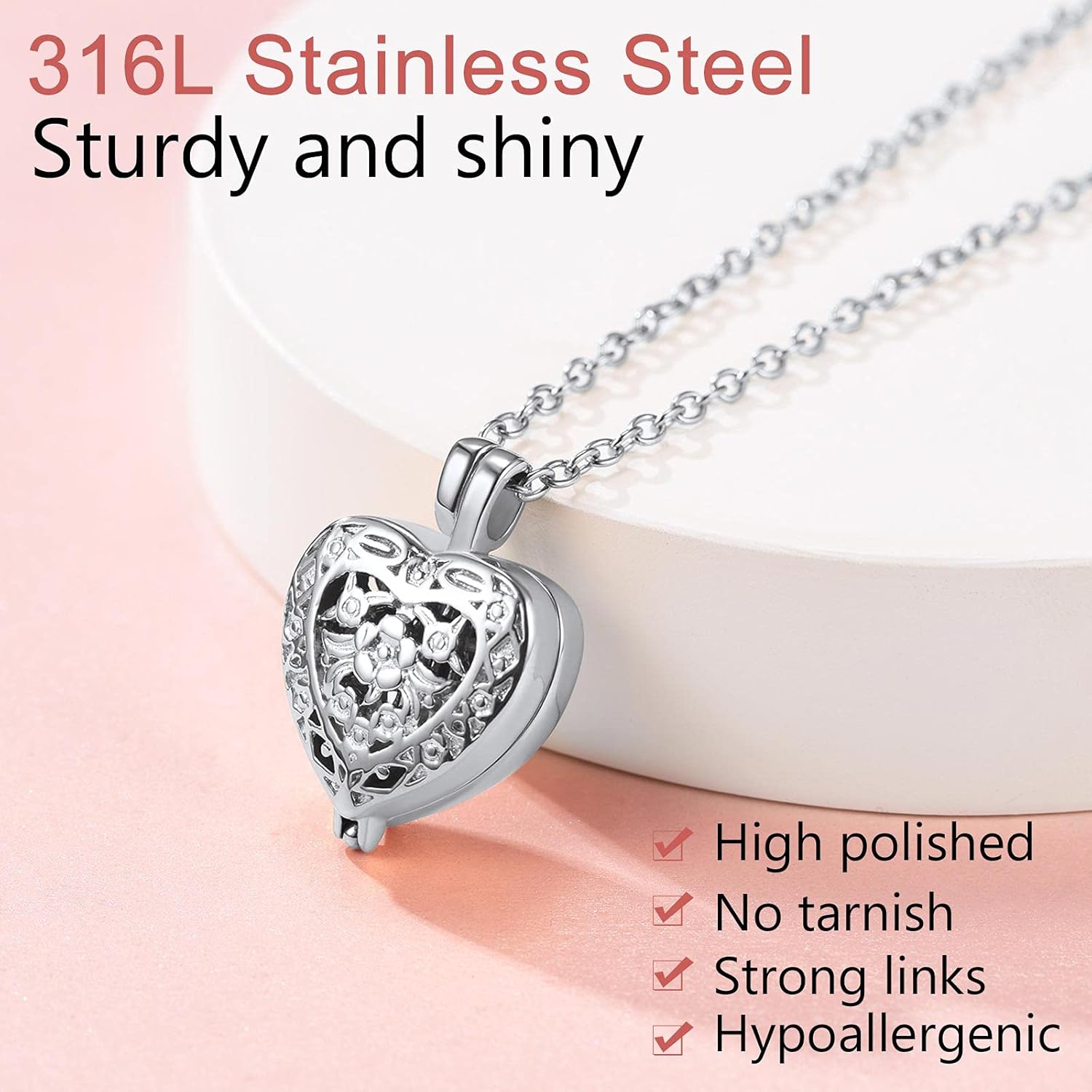 FindChic Customized Heart Shaped Urn Necklaces for Ashes with Custom Picture/Birthstone Stainless Steel/18K Gold Plated Claddagh/Angel Wing Pendant Waterproof Keepsake Cremation Jewelry, with Gift Box - Image 3