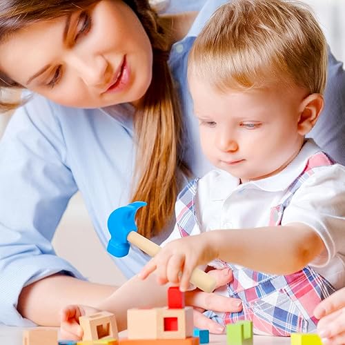 Miniatura 25 de Fowecelt Juguetes de martillo de madera, martillos de simulación, herramientas de mantenimiento, juguetes educativos para niños, suministros de Rosa