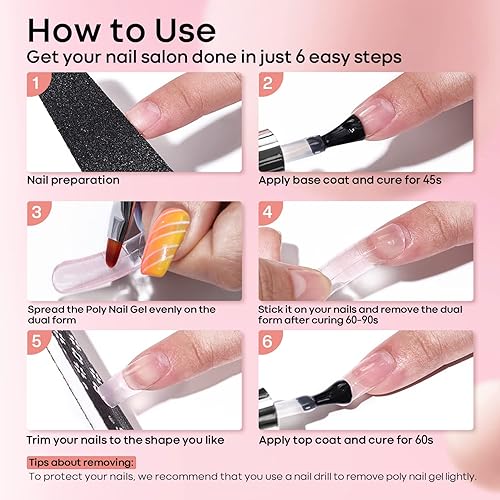 Vista 30 de Modelones Gel de uñas polivinílico, 6 colores, tonos de piel nude, rosa, neutro, marrón, colección Poly Extension Gel Set Constructor Manicura DIY