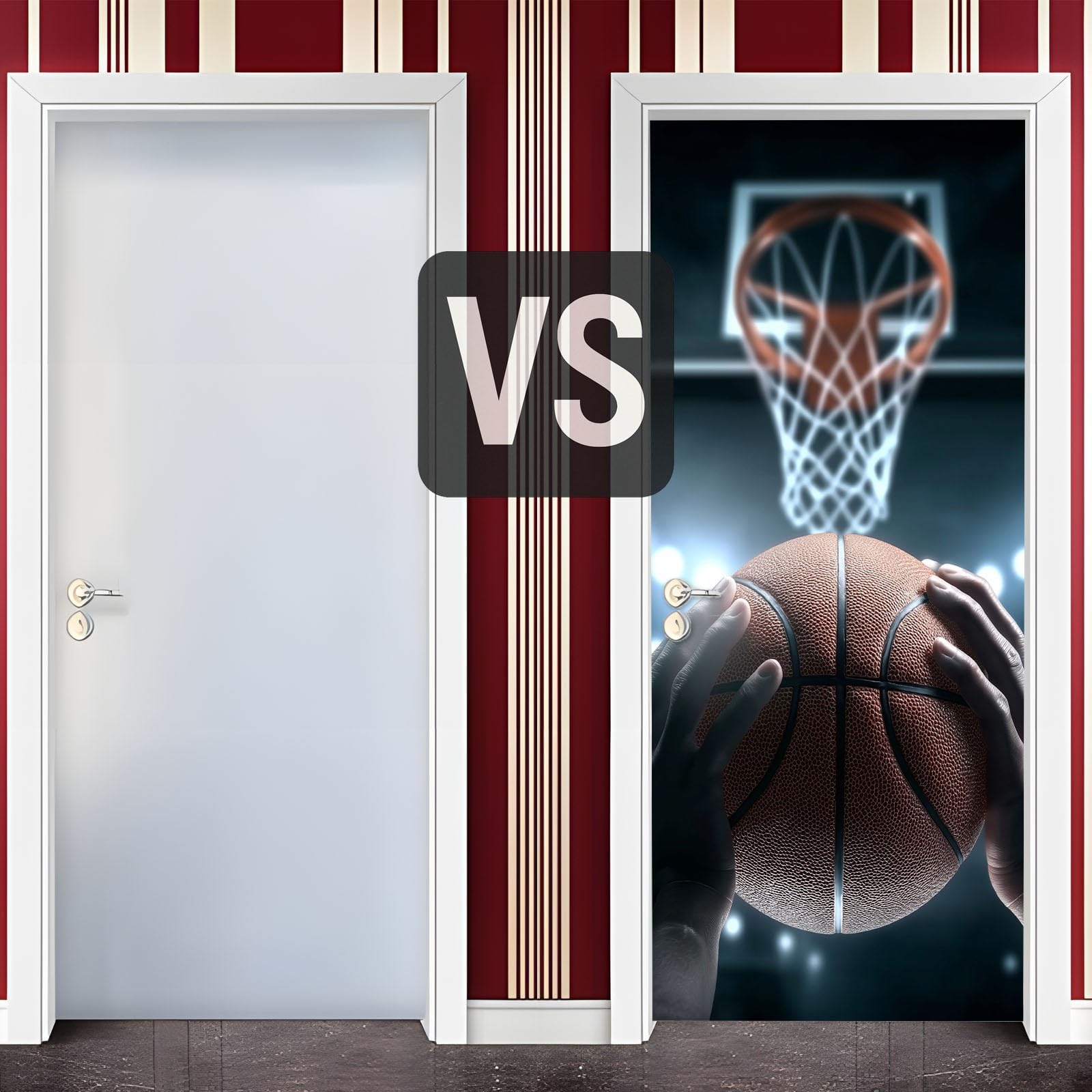 2 adesivi per porta, stile sportivo, stile artistico, adesivo per porta, motivo basket 3D, in PVC, impermeabile, per armadio, casa, ufficio, decorazione nera, carta da parati autoadesiva, 95 x 215 cm