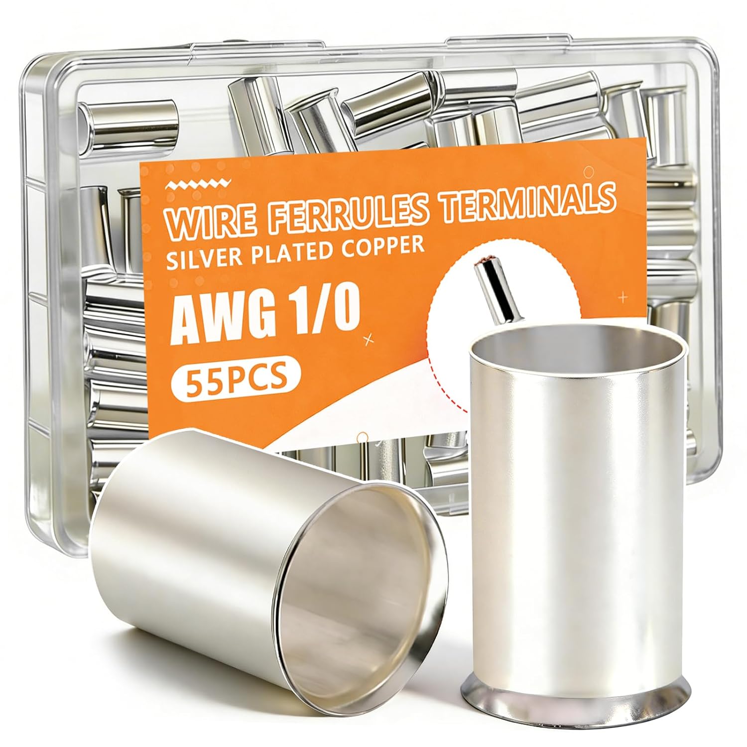 mankk 1000PCS Wire Ferrules Terminals Kits Silver Plated Copper Ferrules Wire Ends Terminals Crimp Terminal Connector Sleeves 14 Sizes AWG(22 20 18 16 14 12 10 7 5 4 2 1/0 2/0 3/0)