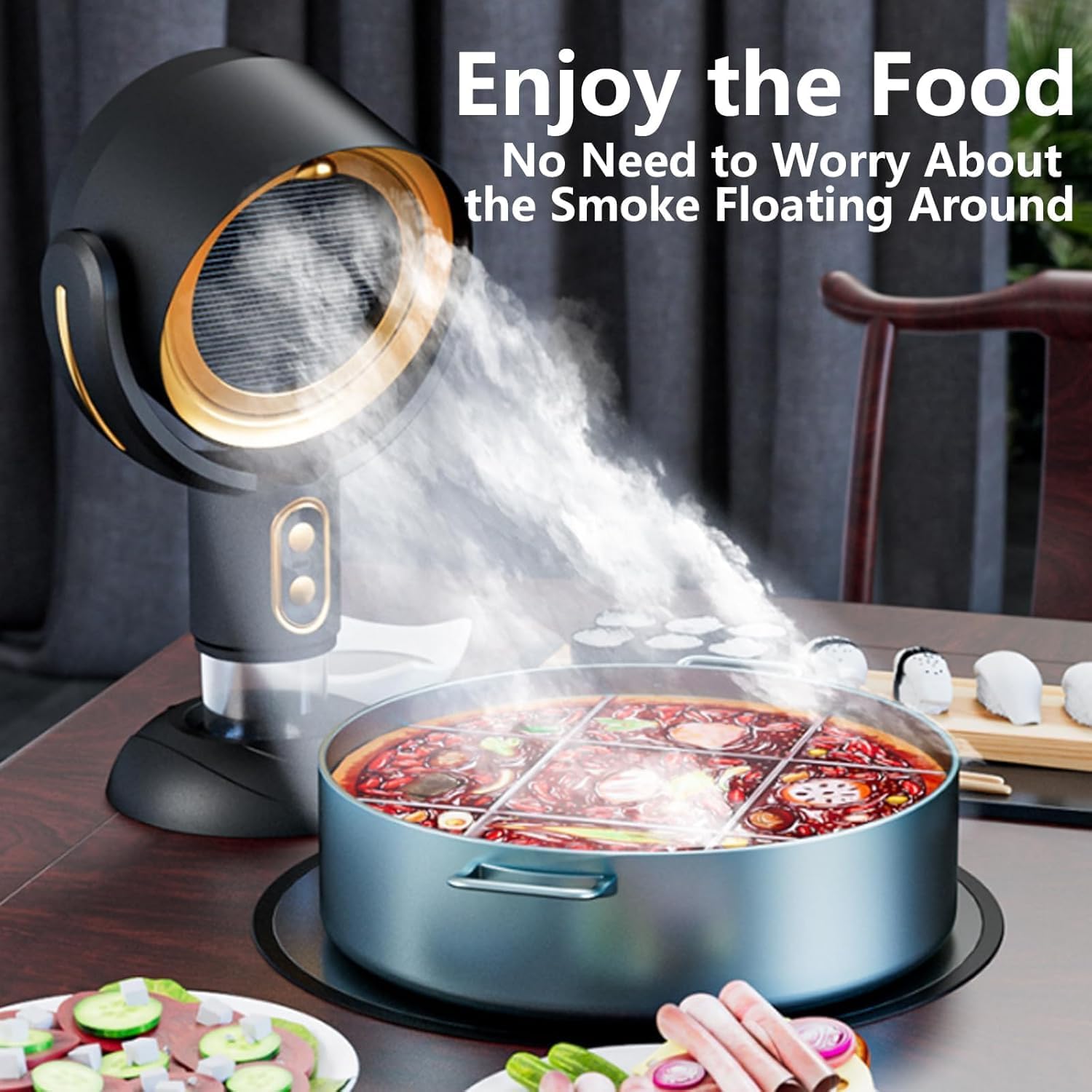 Smoke Away Purifier Fan, Portable Desktop Smokeaway Purifier, Portable Kitchen Exhaust Fan for Removes Smoke & Odors, Wide-Angle The High Fan for Smoking Kitchen Dining Outdoor Barbecue