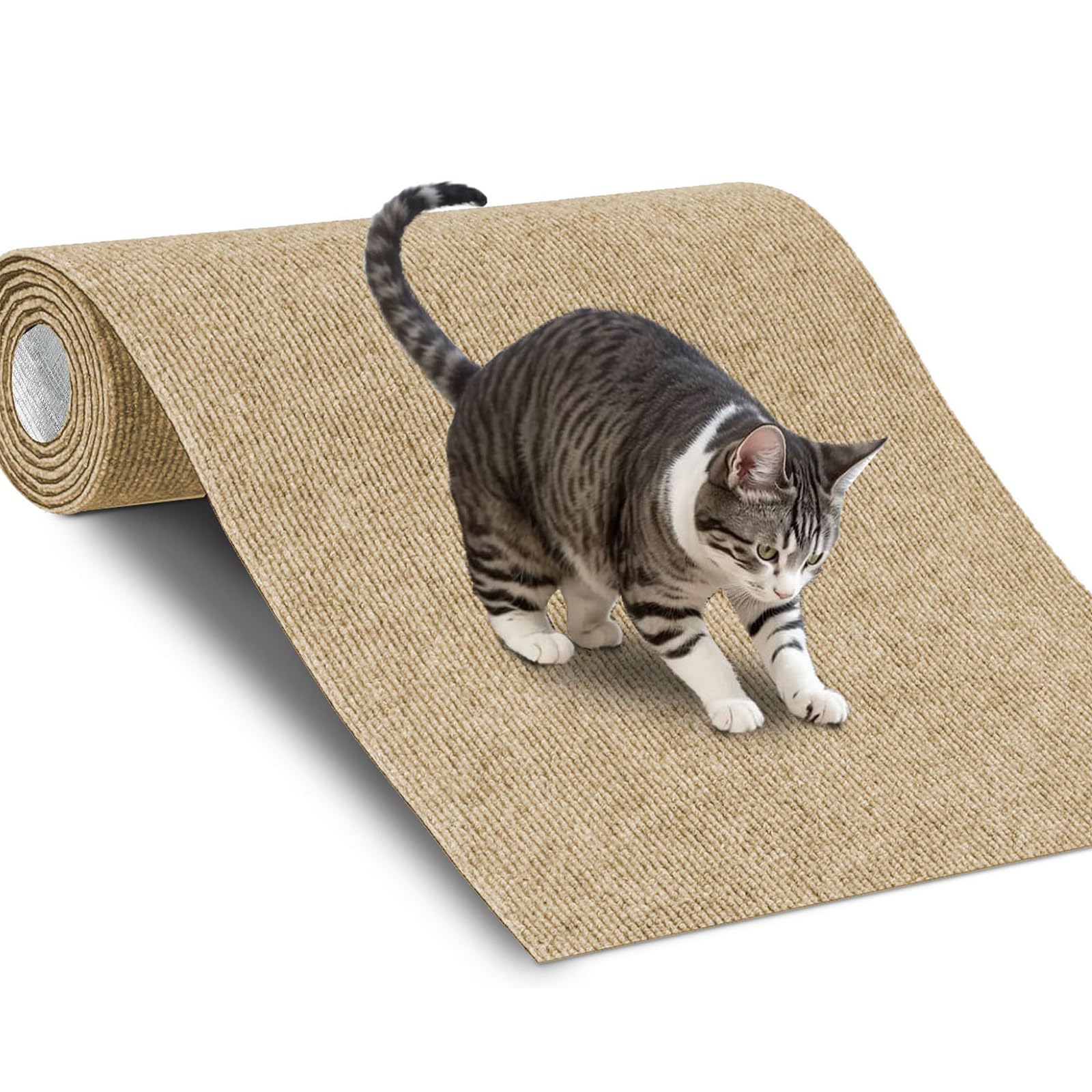 Cat Wall Scratcher - 100 x 30cm Cat Climbing Protector, Durable Scratching Mat for Furniture Protection and Vertical Climbing (Khaki)