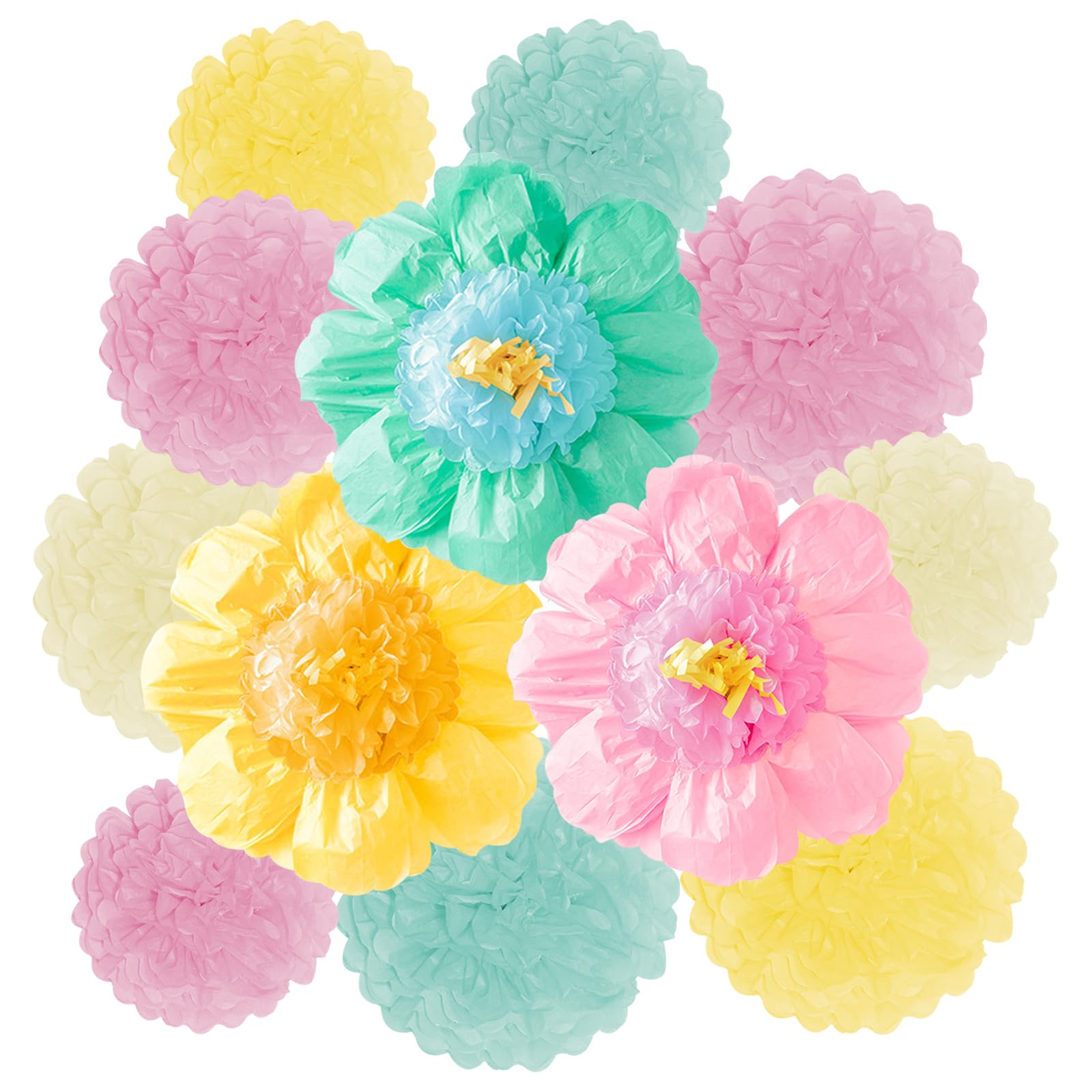 Decorazioni Fiori Di Carta Giganti - 16 Pezzi Per Feste Compleanno Baby Shower Verde E Bianco - Foto 7