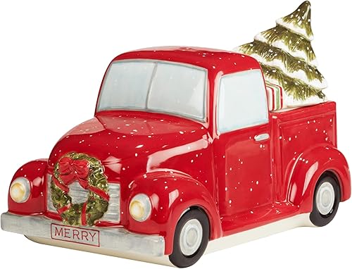 Certified International Red Truck Snowman - Tarro de galletas 3-D, 96 onzas, multicolor